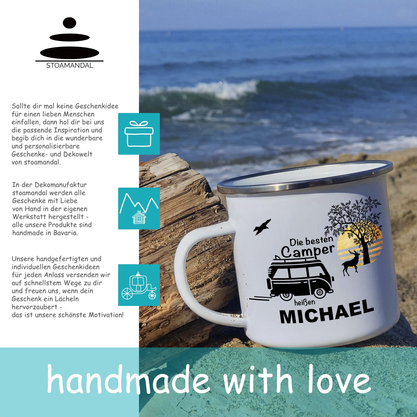 Tasse - I muas Aufi - Bergsteiger personalisiert - Emaille (Silber)