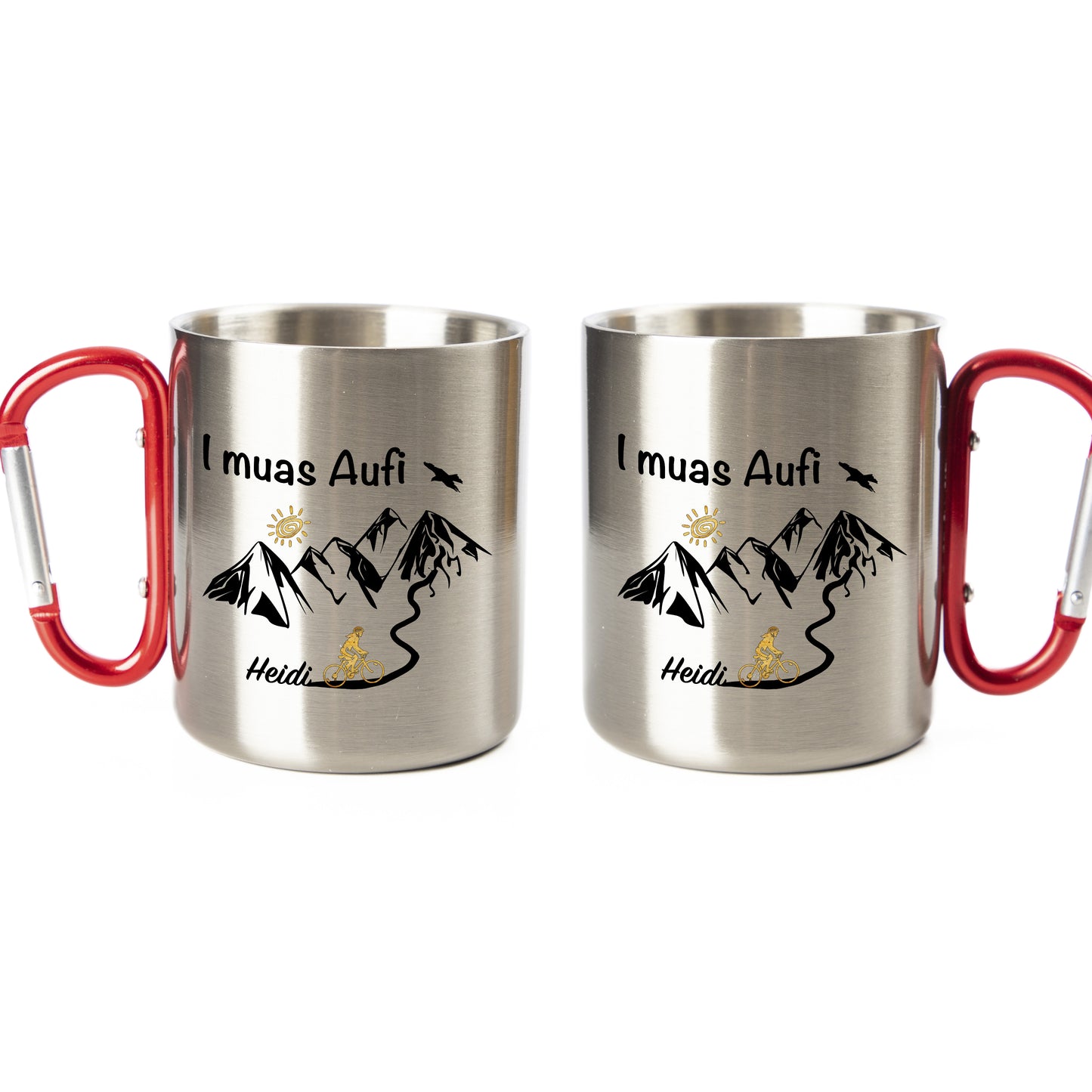 Tasse - I muas Aufi - MTB Frau - Edelstahl mit Karabiner