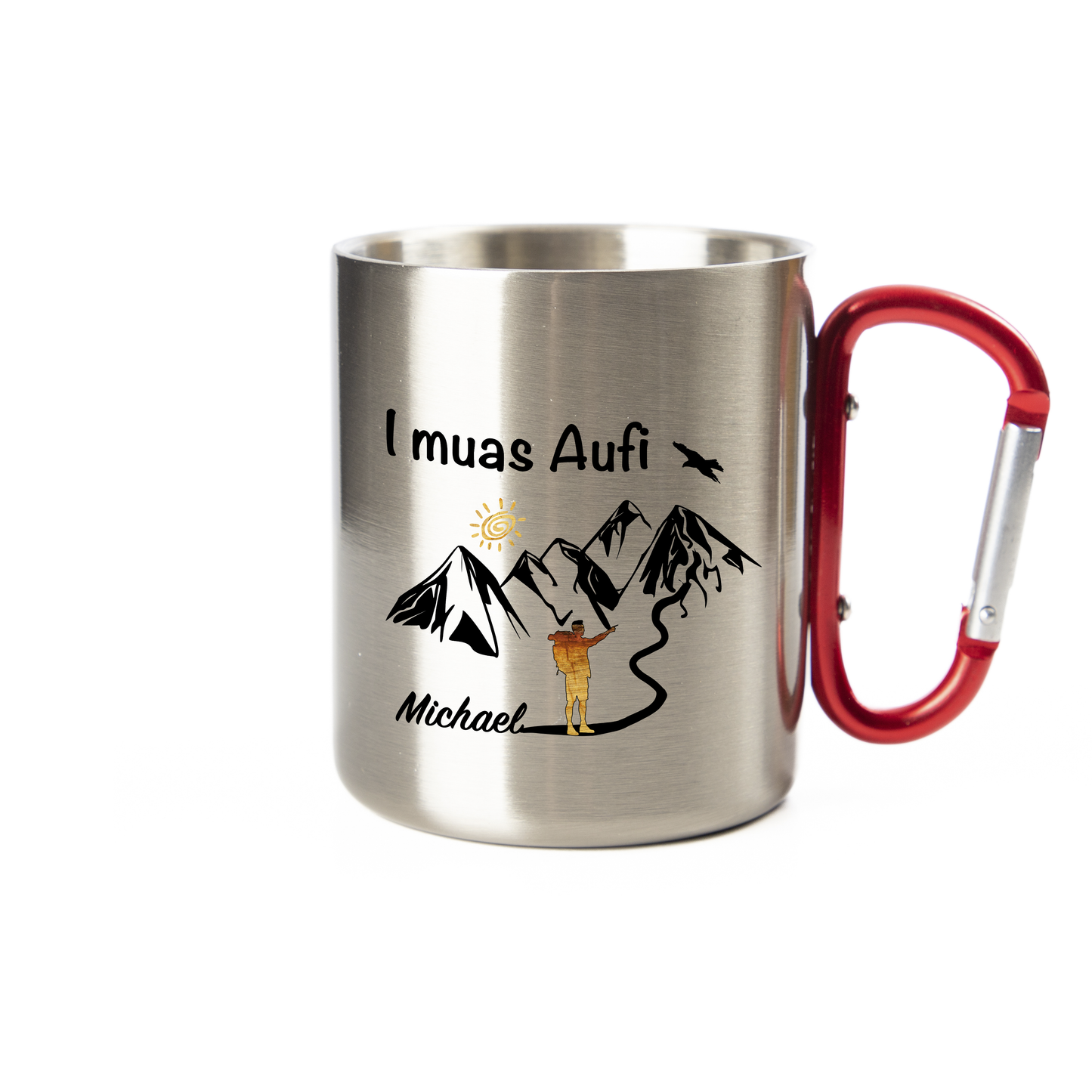 Tasse - I muas Aufi - Bergsteiger - Edelstahl mit Karabiner