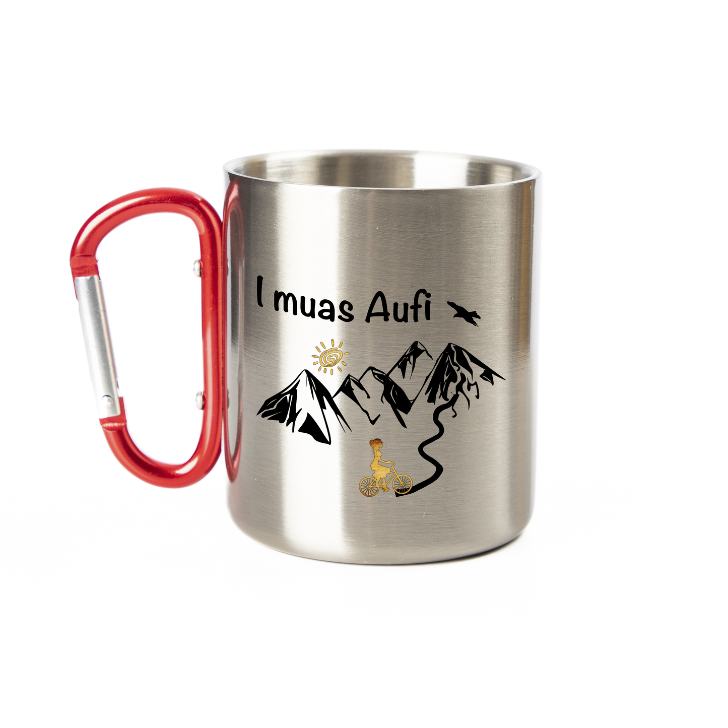 Tasse - I muas Aufi - MTB Frau - Edelstahl mit Karabiner
