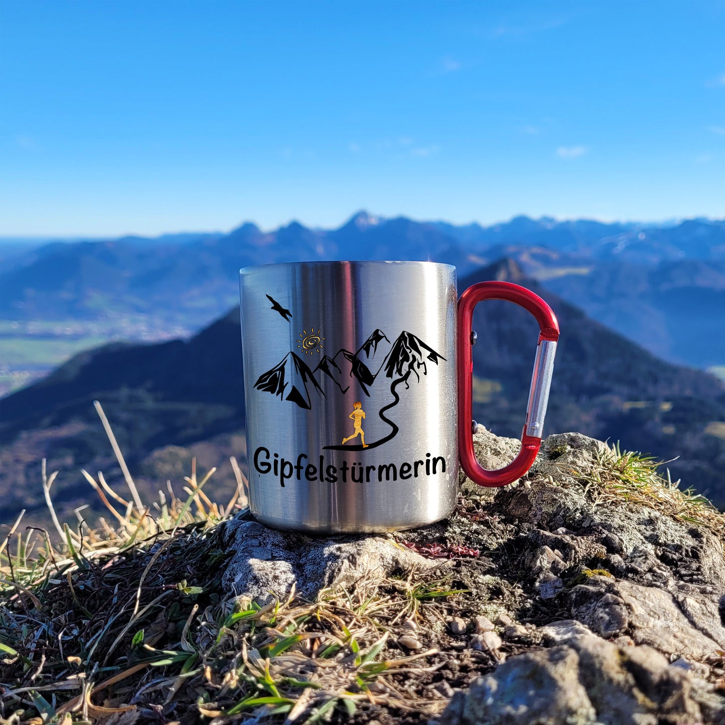 Tasse - Gipfelstürmerin Frau - Edelstahl mit Karabiner