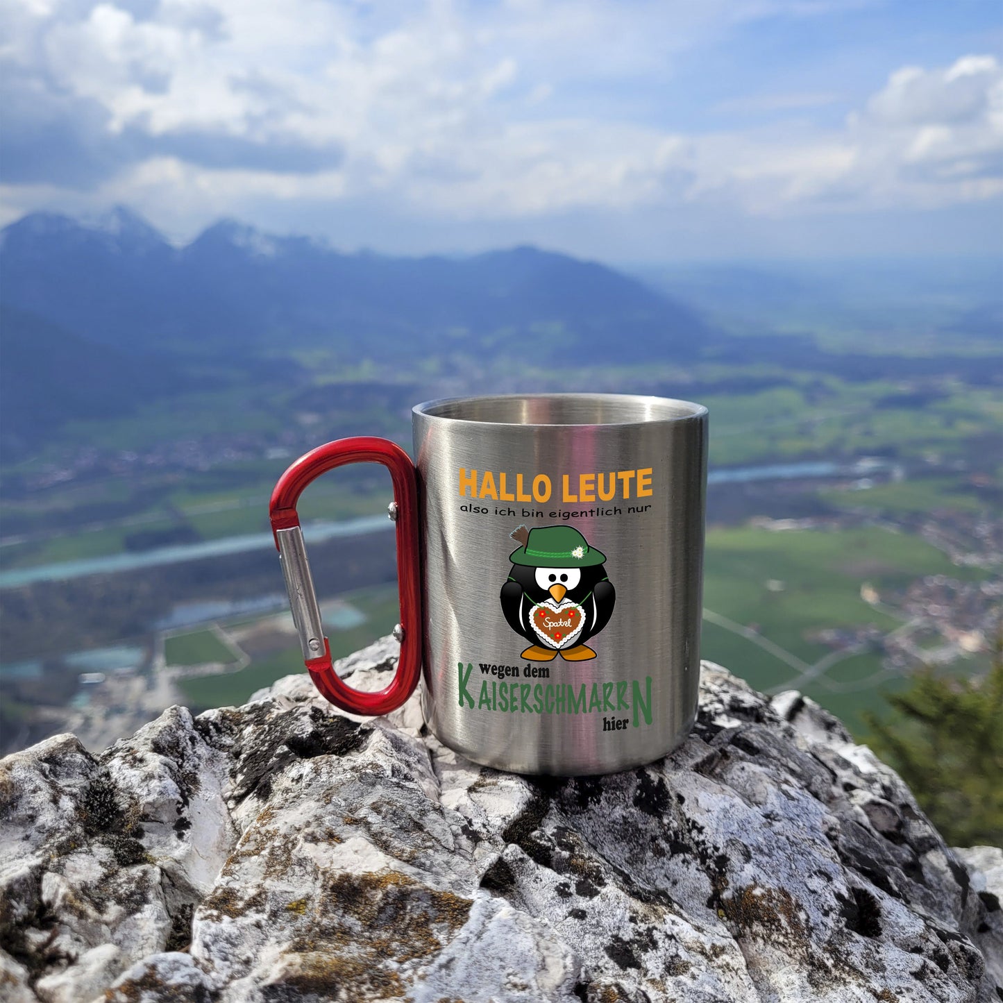 Karabiner Tasse - Bergfreunde Pinguin - Edelstahl Tasse