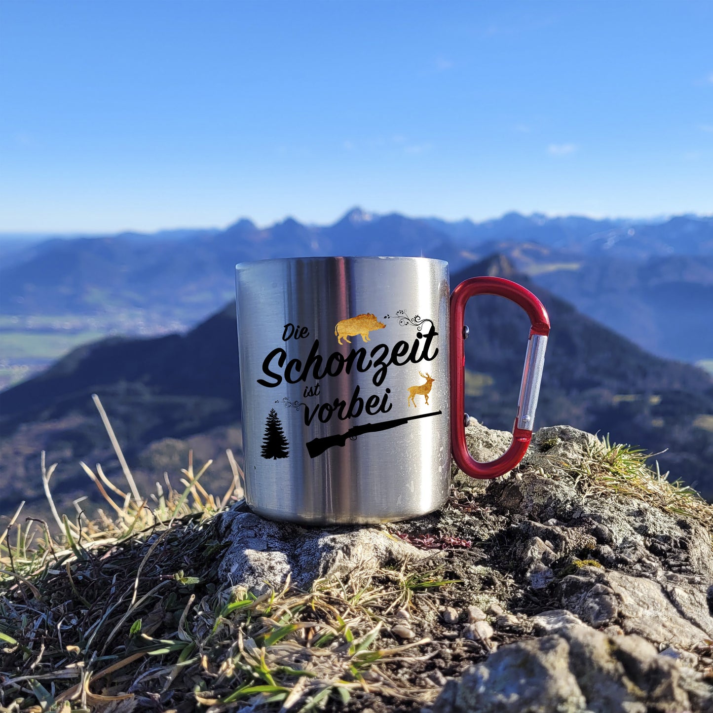 Tasse - Die Schonzeit ist vorbei - Edelstahl mit Karabiner