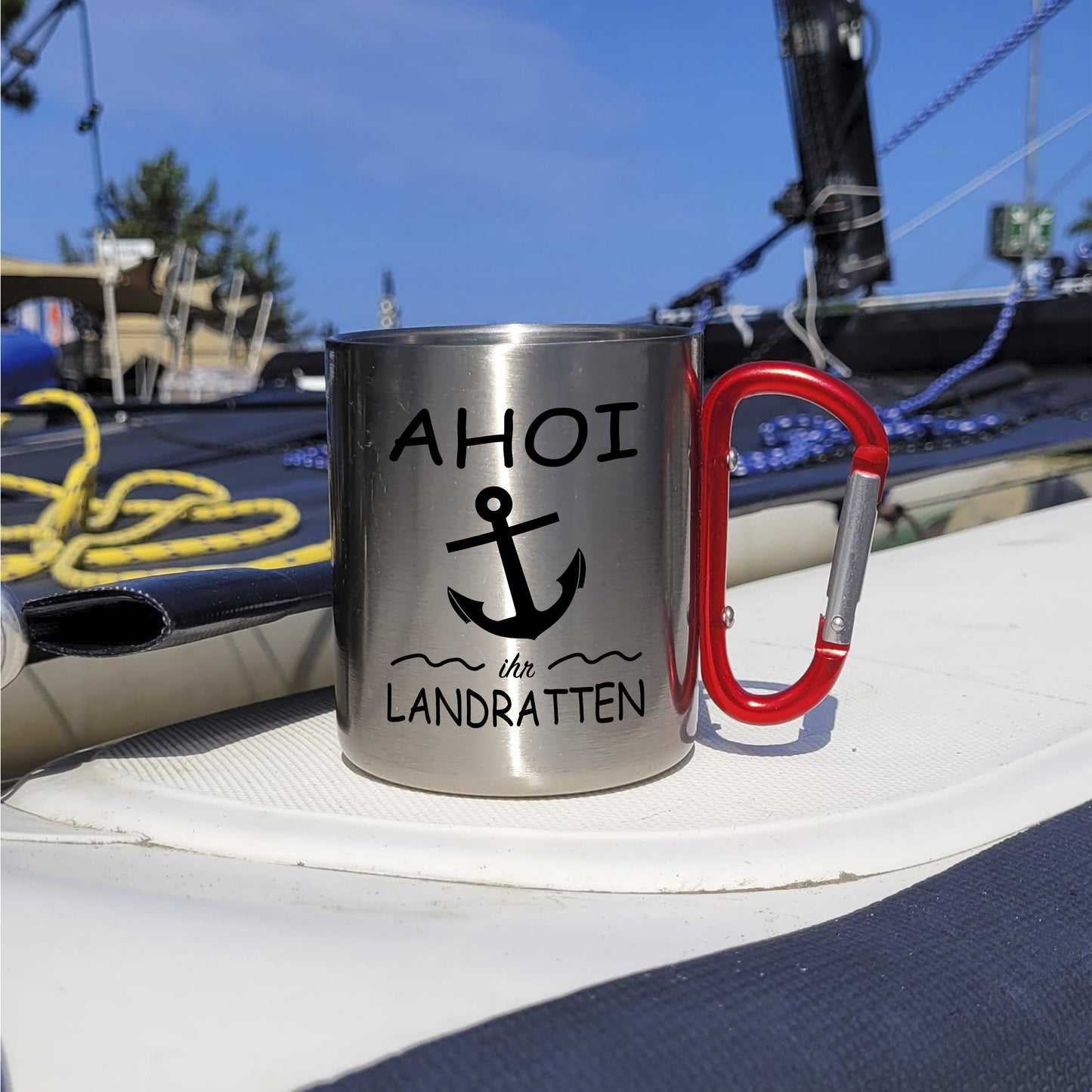 Tasse - Ahoi ihr Landratten - Edelstahl mit Karabiner