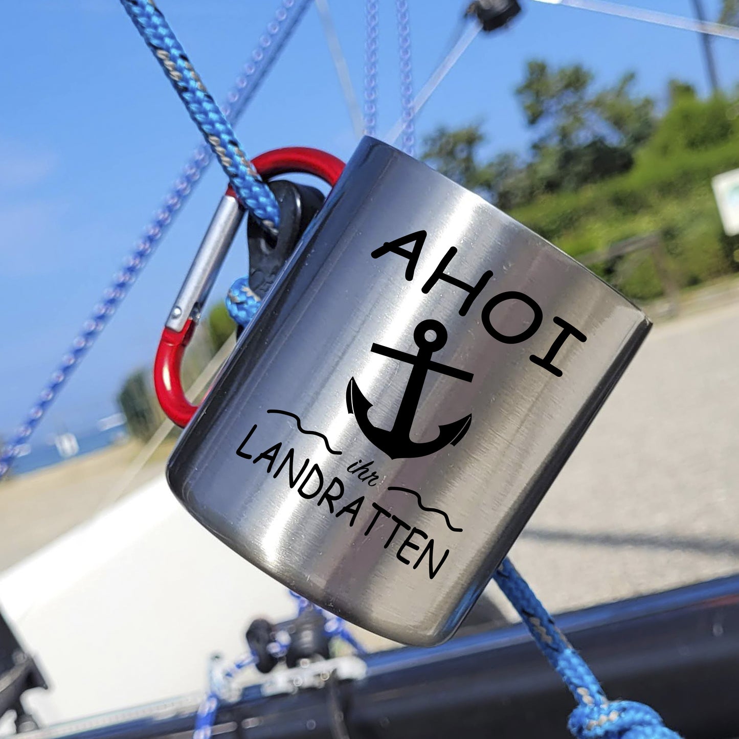 Tasse - Ahoi ihr Landratten - Edelstahl mit Karabiner
