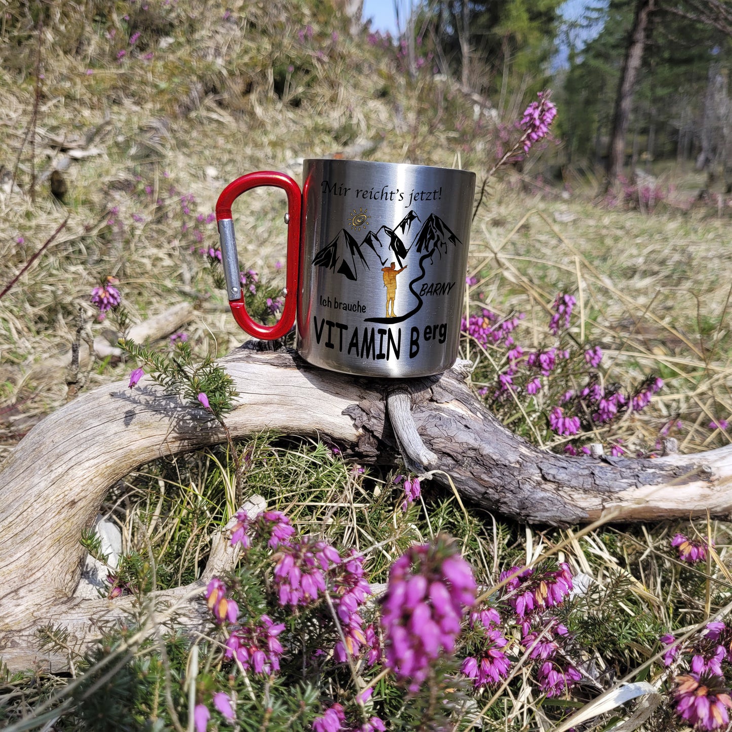 Tasse - Mir reicht´s - ich brauche Vitamin Berg - Edelstahl mit Karabiner