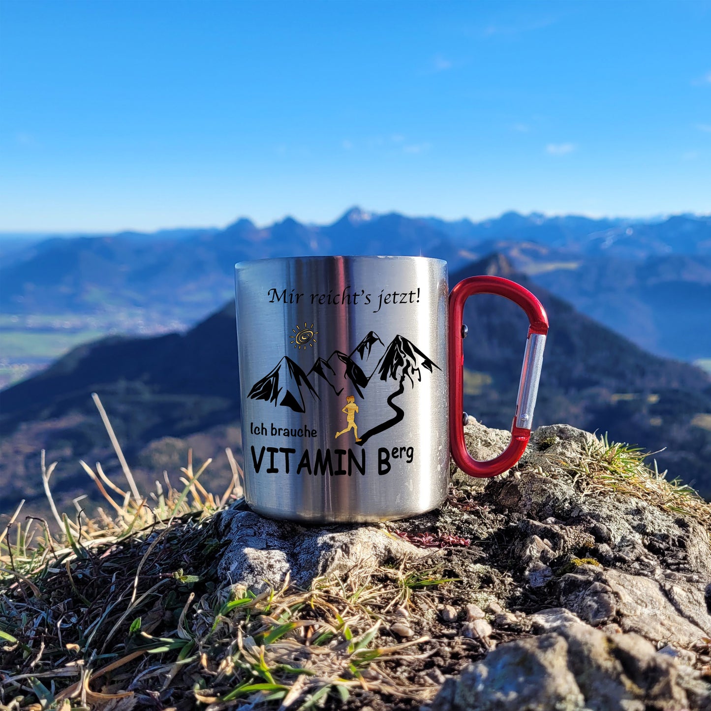 Tasse - Mir reicht´s - ich brauche Vitamin Berg - Edelstahl mit Karabiner