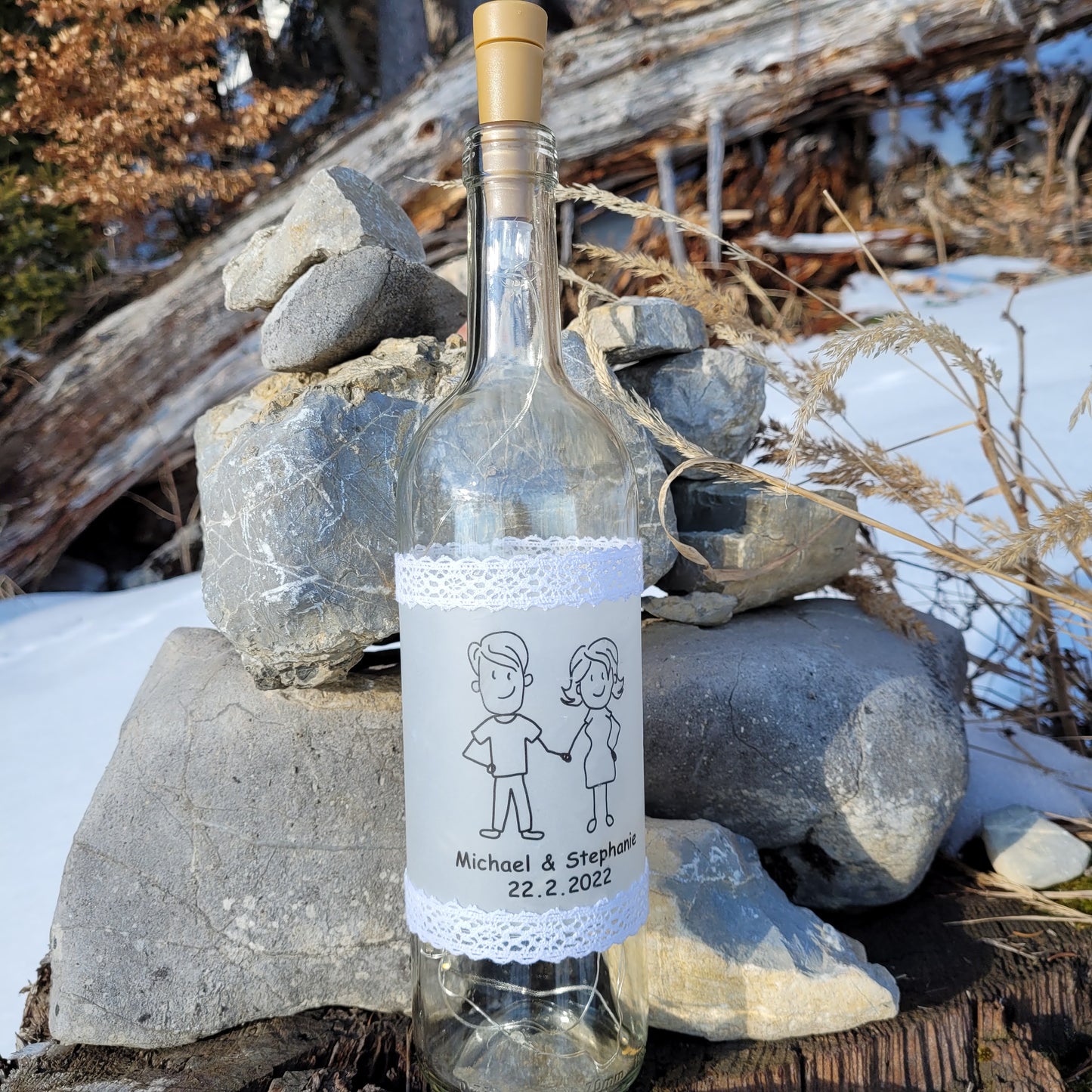 Stoamandal Flaschenlicht - Hochzeit - LED Lichterkette in einer Glasflasche