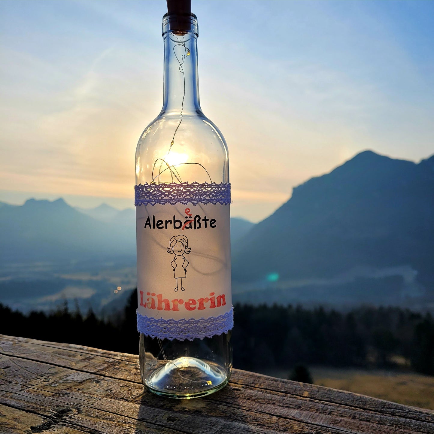 Stoamandal Flaschenlicht - Allerbeste Lehrerin - LED Lichterkette in einer Glasflasche