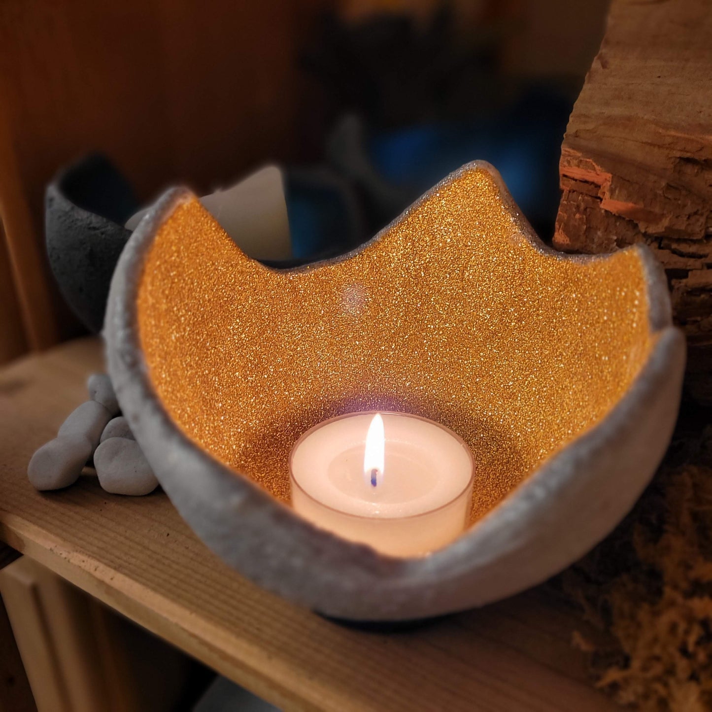 Lichtschale Glitter - gold - Beton weiß