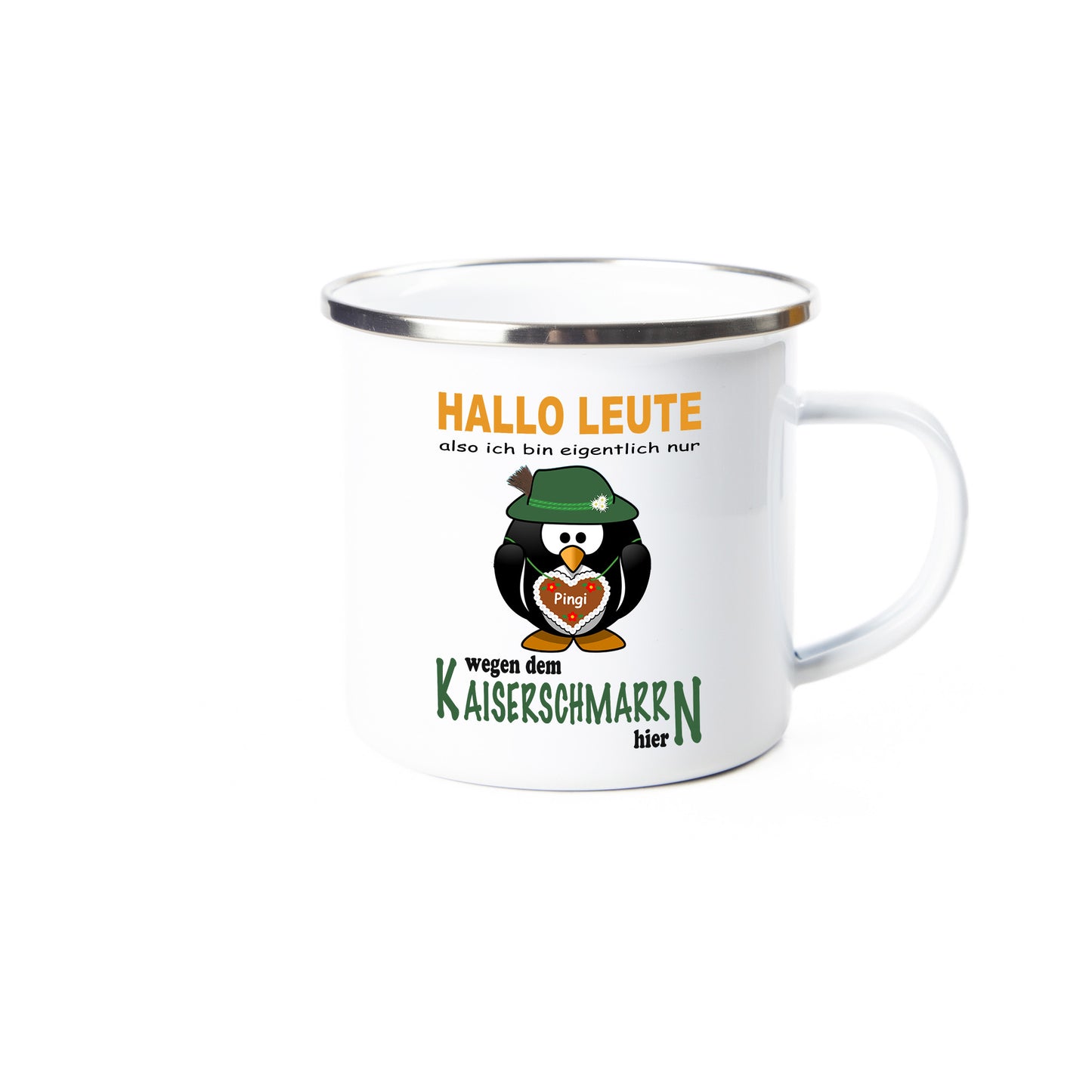 Tasse - Bergsteiger Pinguin - Emaille (Silber)