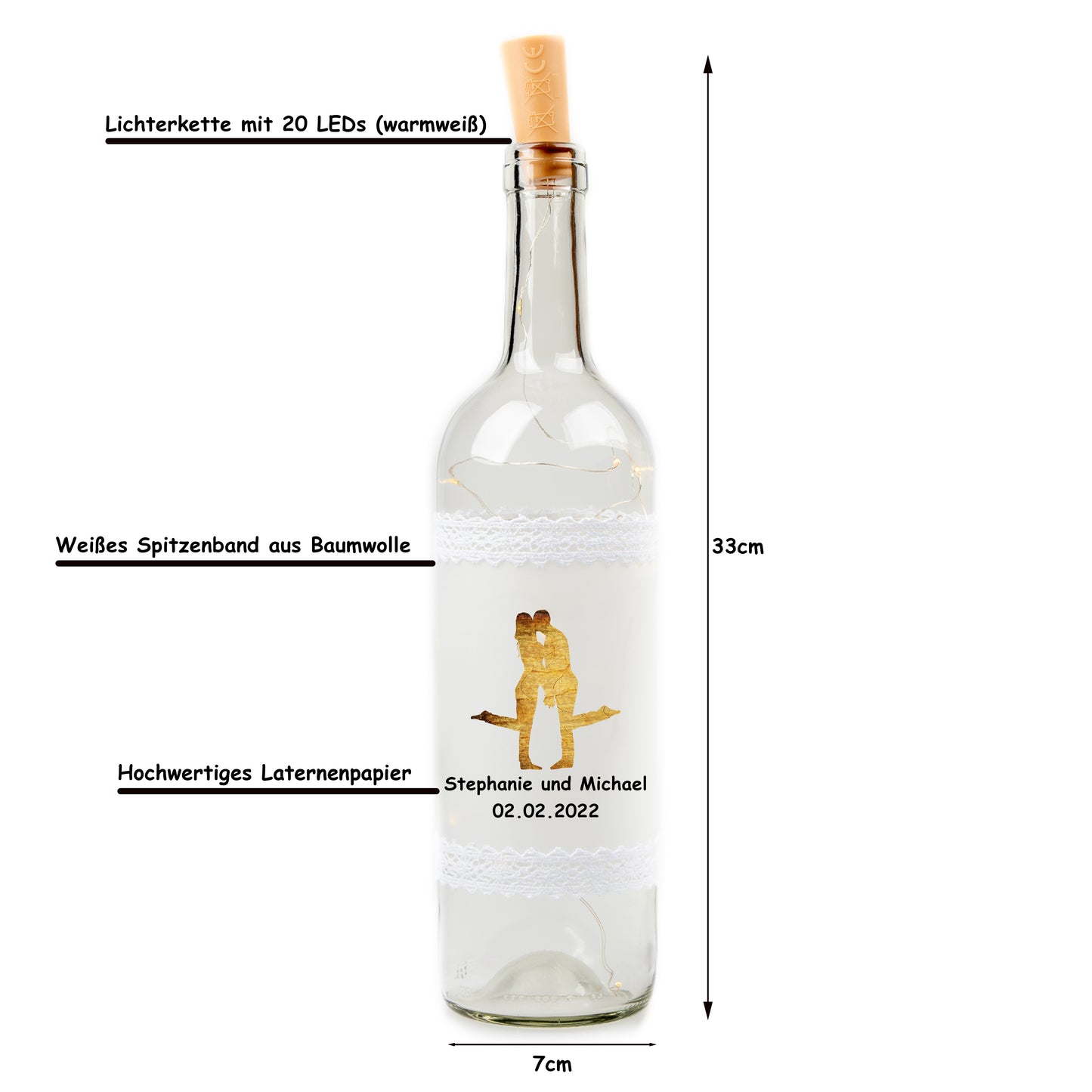 Flaschenlicht - Hochzeit Ehepaar - LED Lichterkette in einer Glasflasche