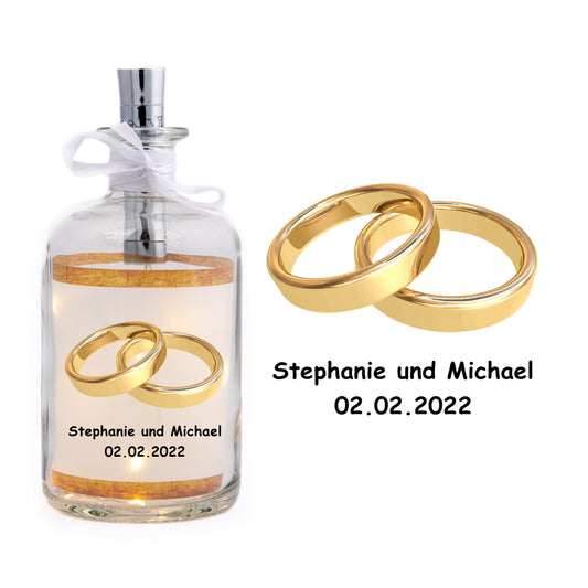Stoamandal Flaschenpost - Hochzeit Ehering - personalisiert - LED Flaschenpost beleuchtet