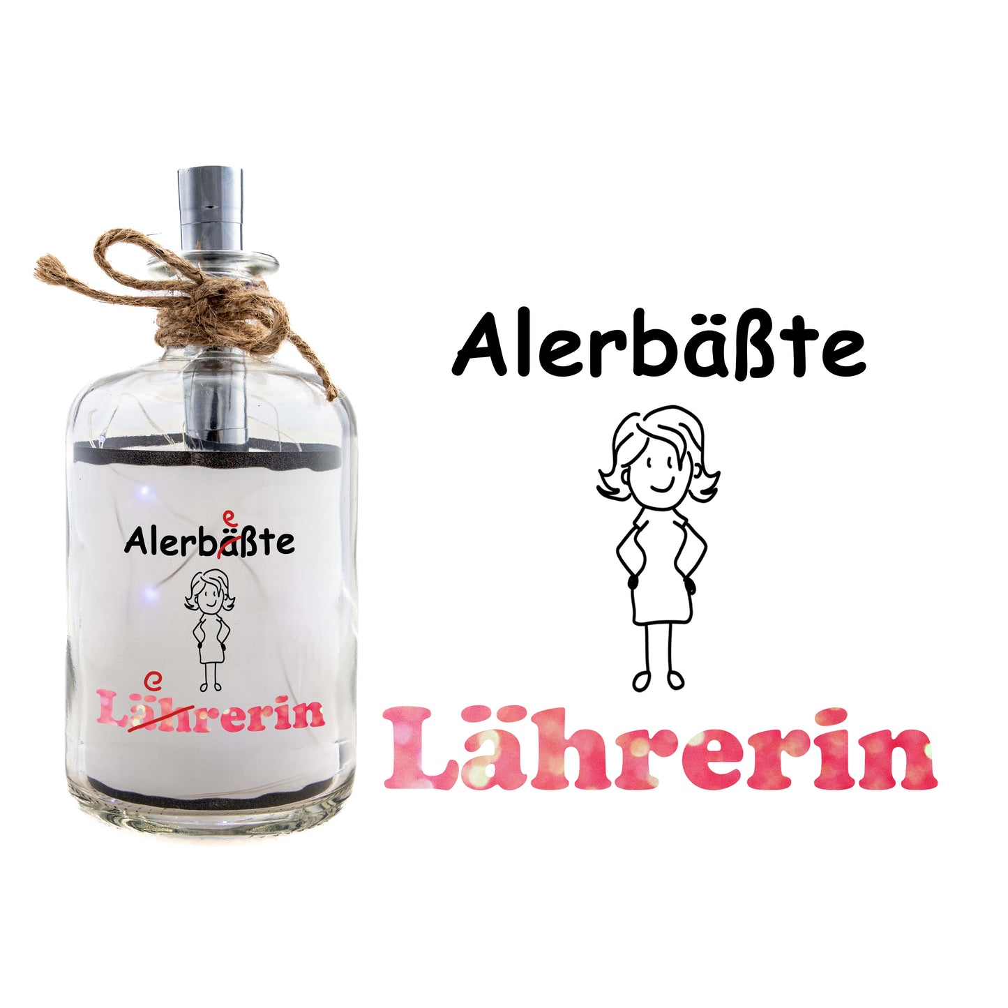 Stoamandal Flaschenpost - Allerbeste Lehrerin - LED Flaschenpost beleuchtet