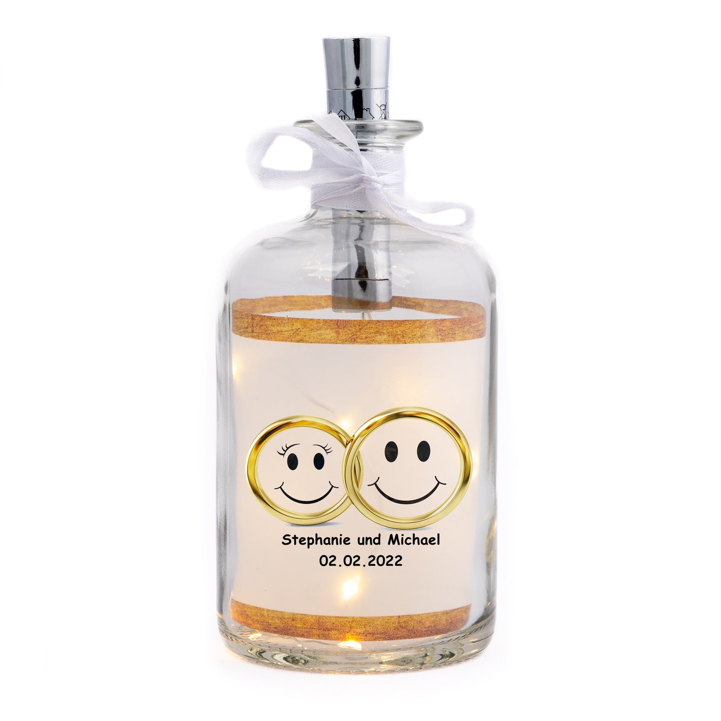 Stoamandal Flaschenpost - Hochzeit Eheringe - personalisiert - LED Flaschenpost beleuchtet