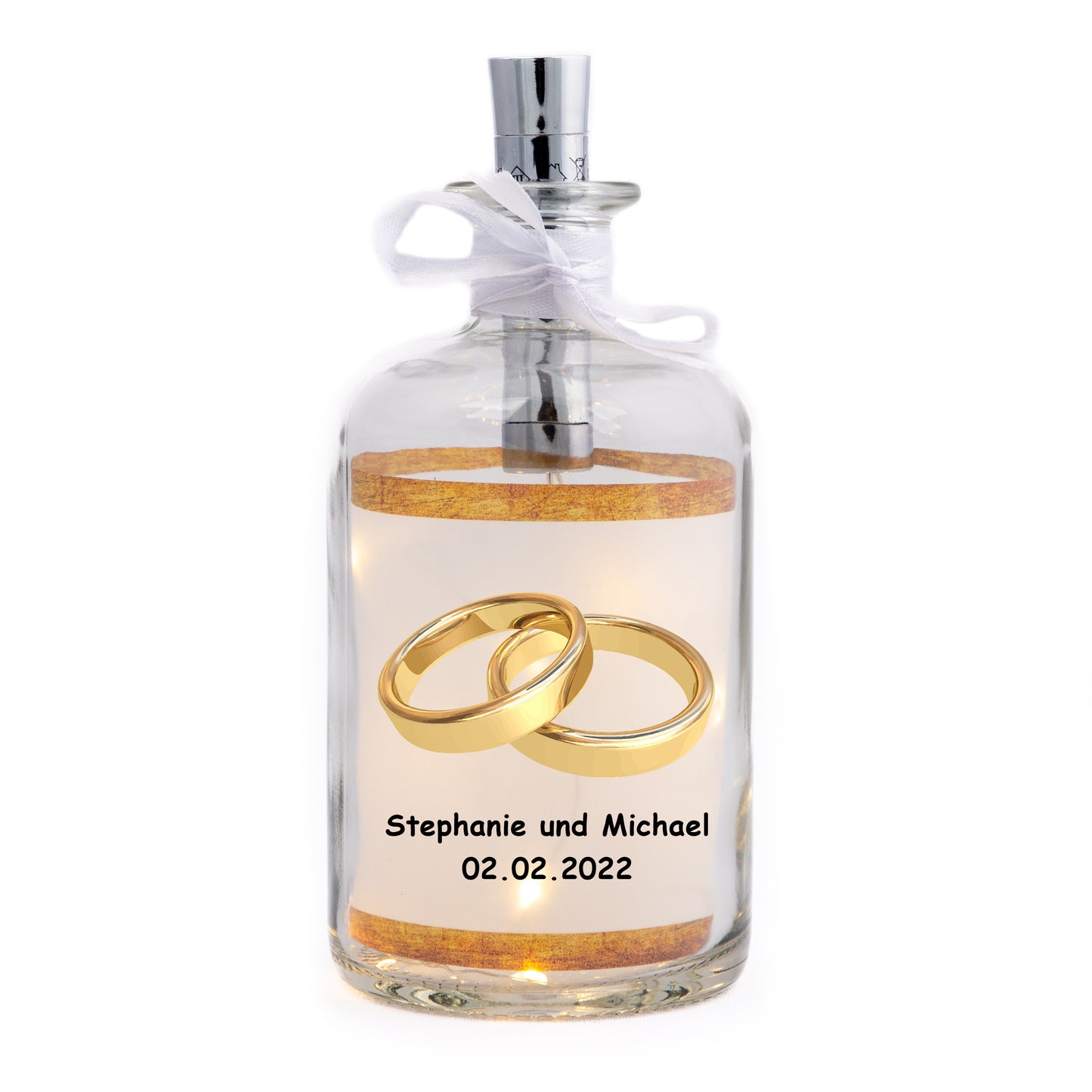Stoamandal Flaschenpost - Hochzeit Ehering - personalisiert - LED Flaschenpost beleuchtet