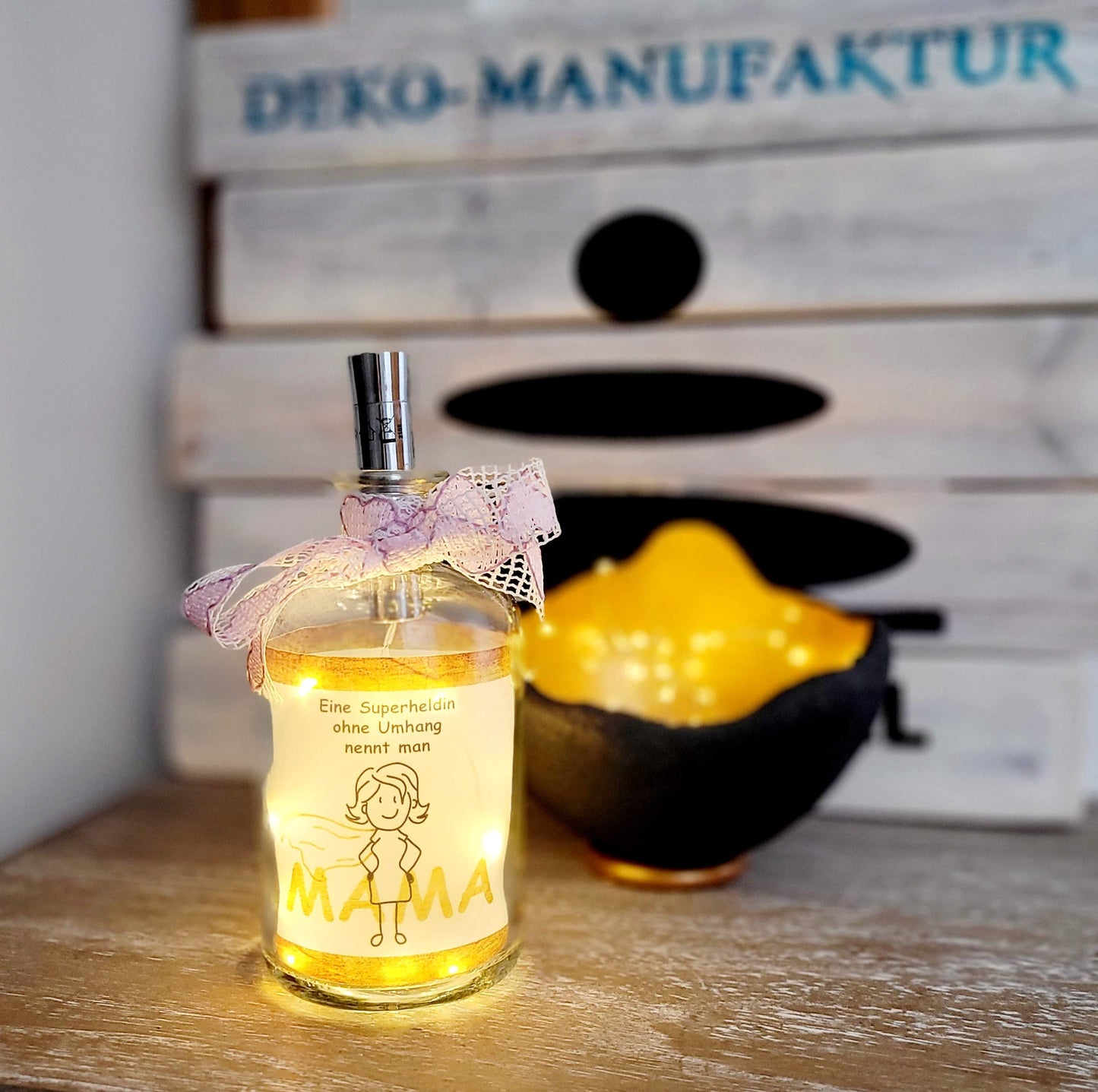 Stoamandal Flaschenpost - Eine Superheldin ohne Umhang nennt man MAMA - LED Flaschenpost beleuchtet