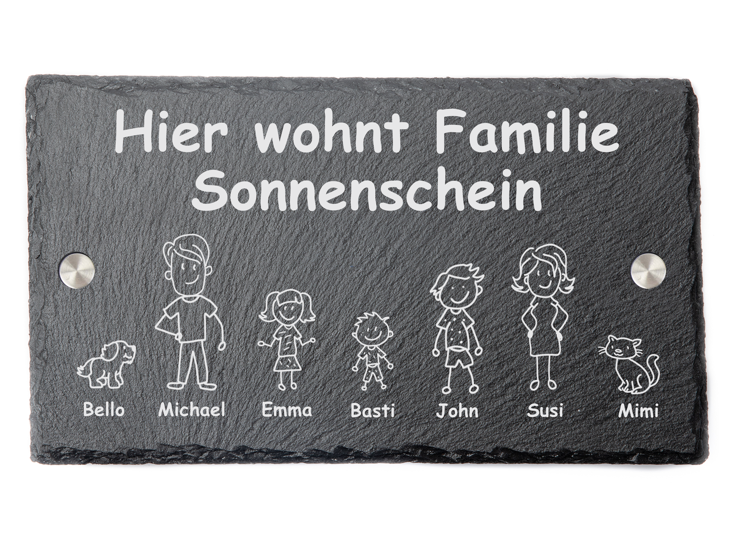 Türschild mit personalisierbarer Gravur - Schiefer - Hier wohnt Familie