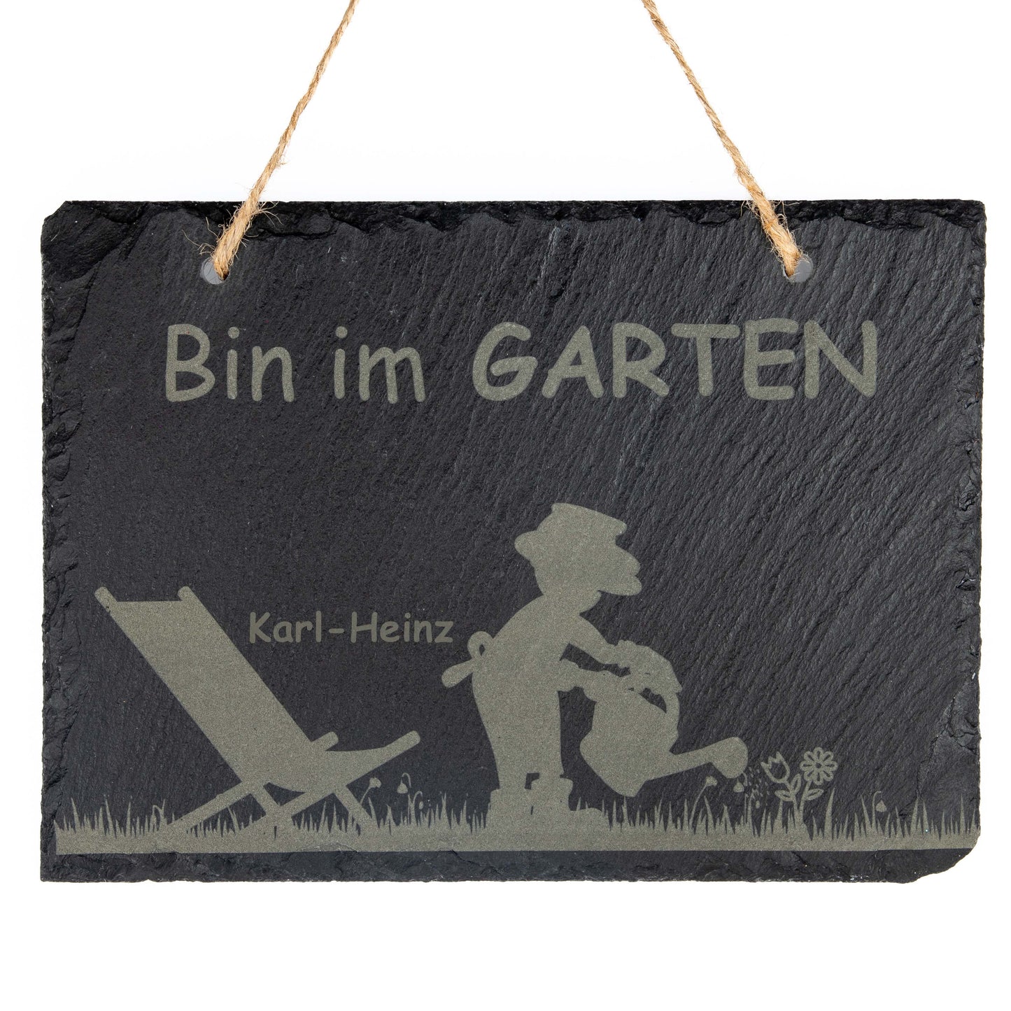 Bin im Garten - Schild aus Schiefer - personalisierbar - original stoamandal Qualität