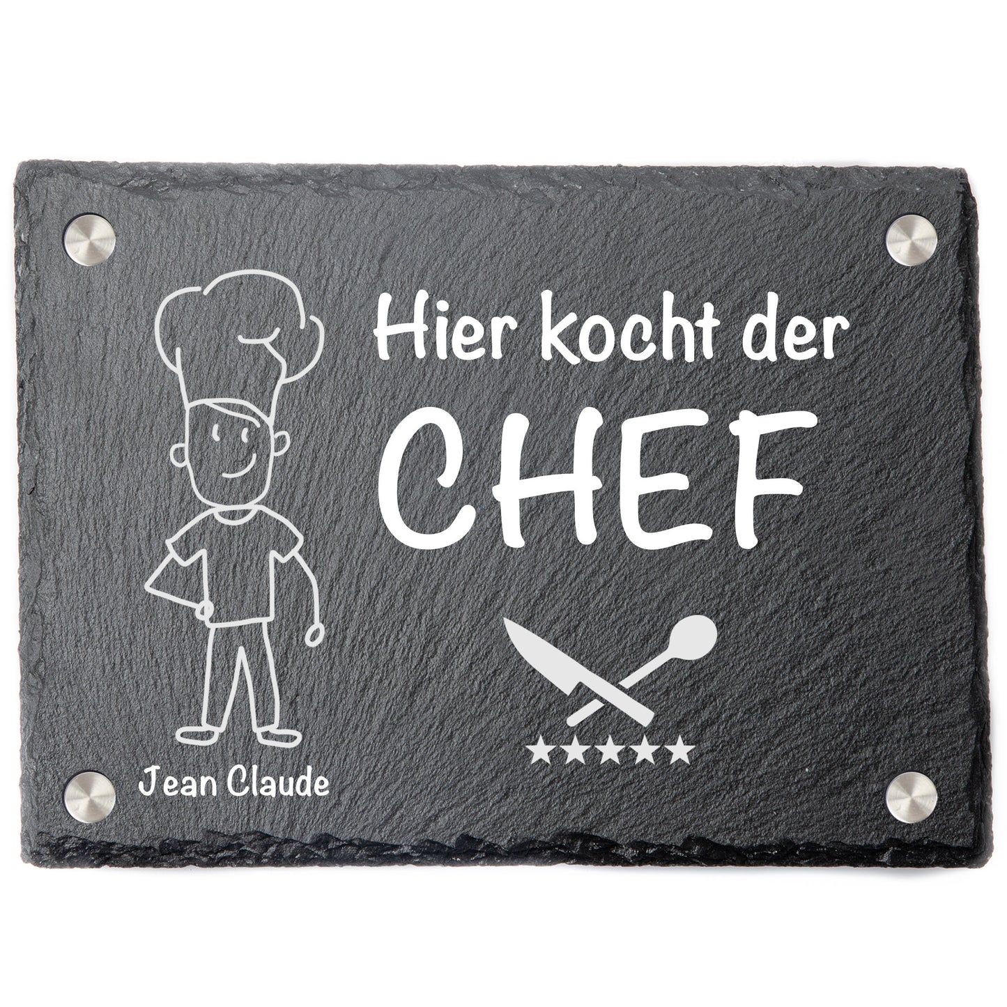 Hier kocht der Chef - Schild aus Schiefer - personalisierbar - original stoamandal Qualität