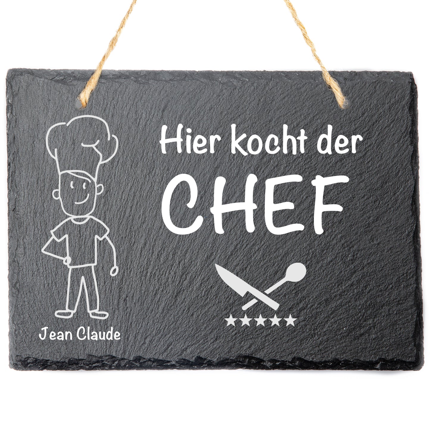 Hier kocht der Chef - Schild aus Schiefer - personalisierbar - original stoamandal Qualität