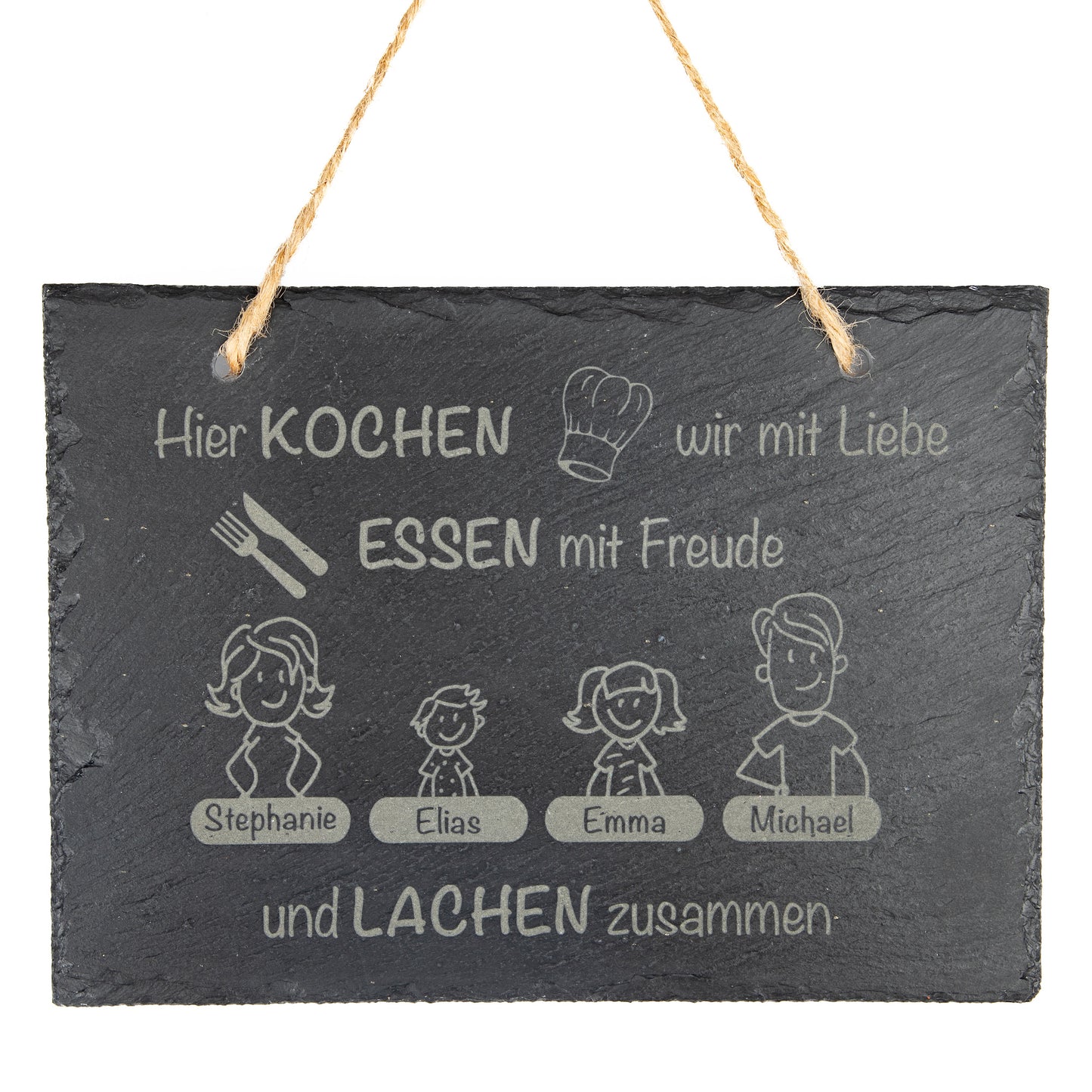 Familien Schild mit personalisierbarer Gravur stoamandal - Schiefer - Hier kochen wir gemeinsam
