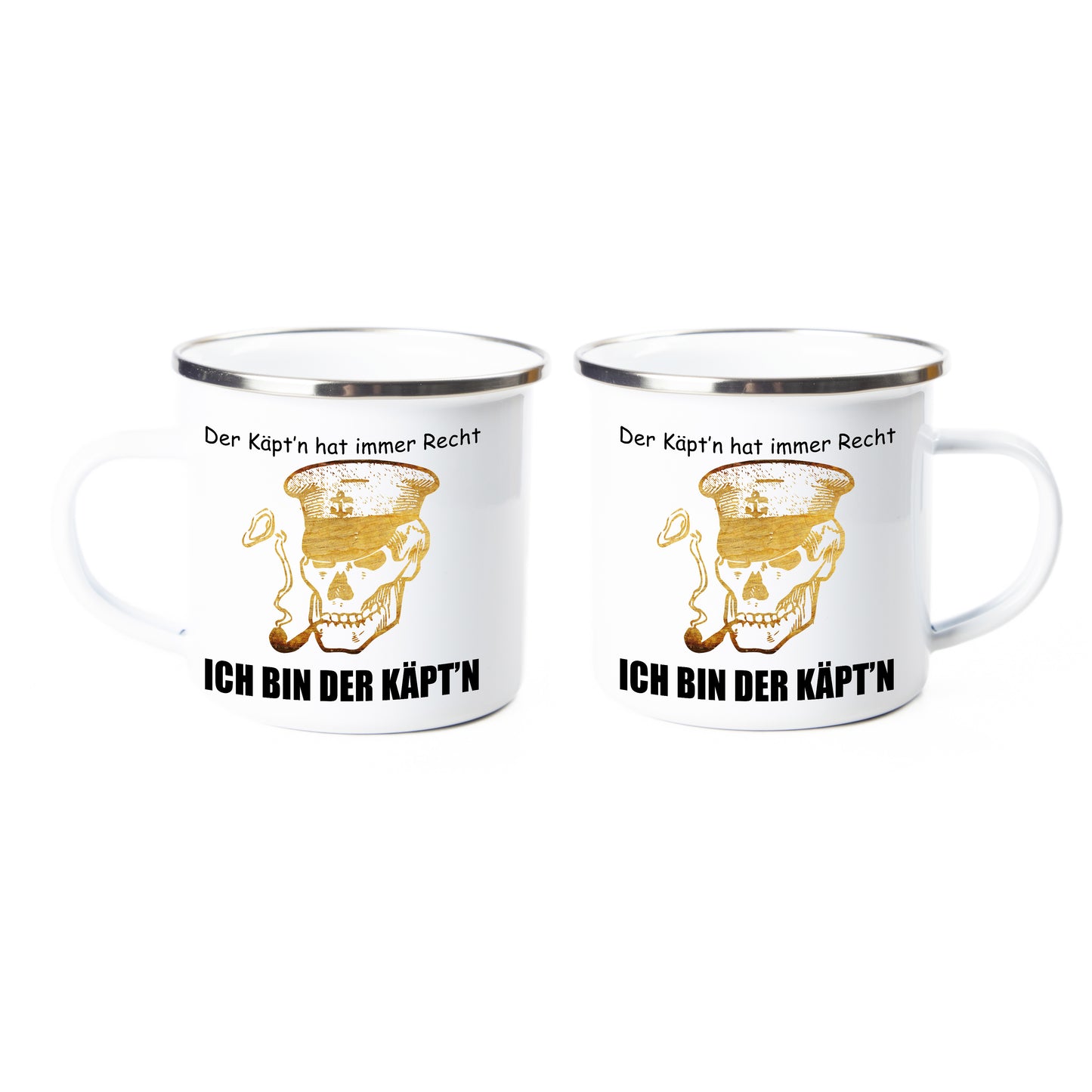Tasse - Der Käpt'n hat immer Recht - Ich bin der Käpt'n - Emaille (Silber)