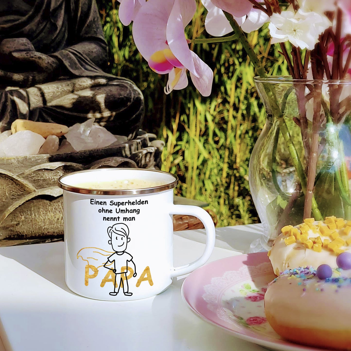 Tasse - Einen Superhelden ohne Umhang nennt man Papa - Emaille (Silber)