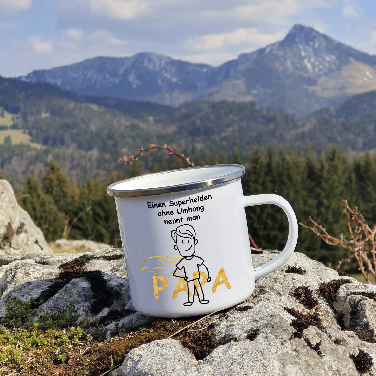 Tasse - Einen Superhelden ohne Umhang nennt man Papa - Emaille (Silber)