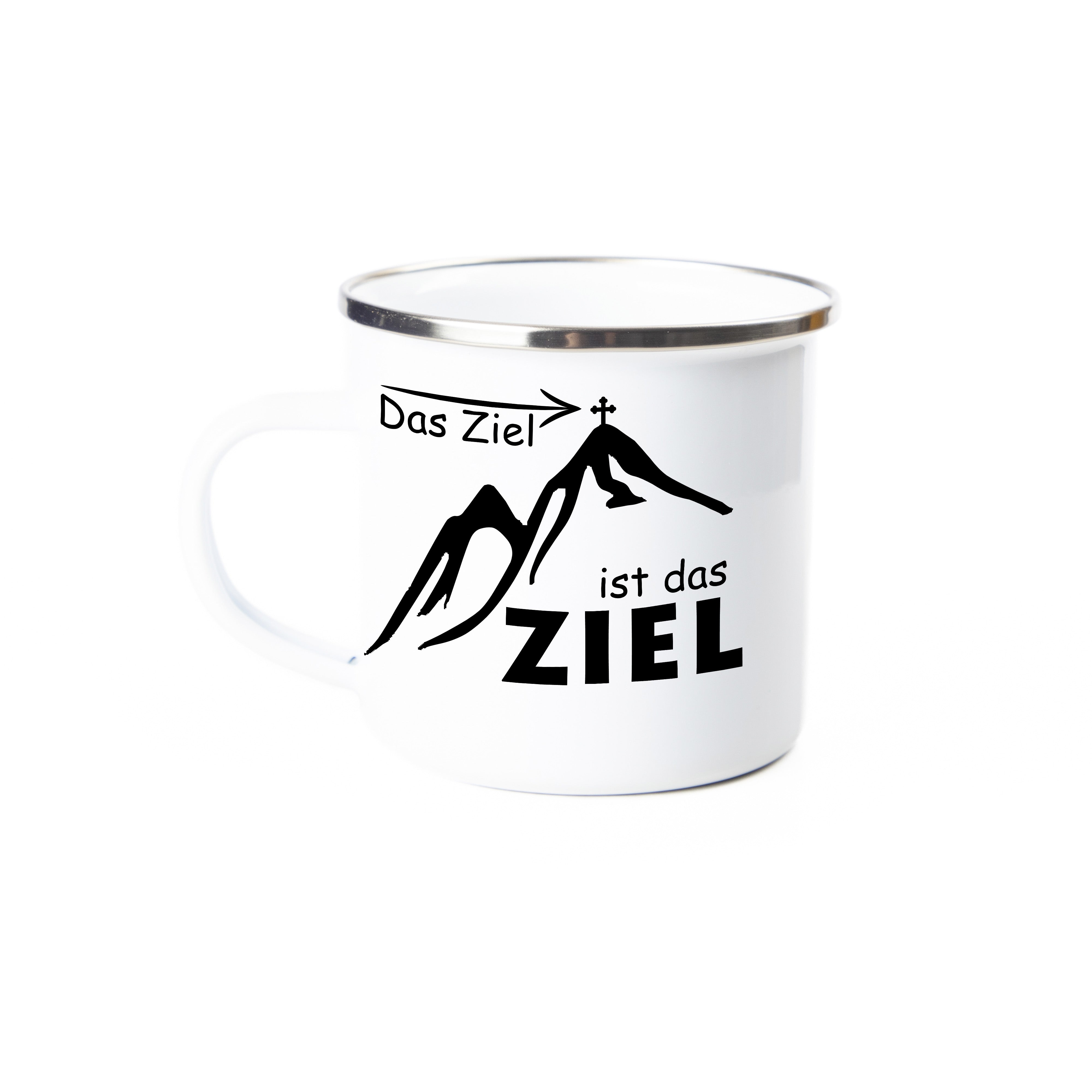 Tasse - Das Ziel ist das Ziel - Emaille (Silber) – stoamandal