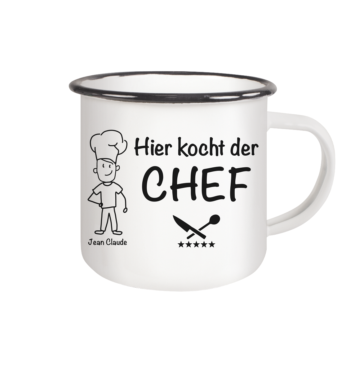 Emaille Tasse - Hier kocht der Chef - personalisiert