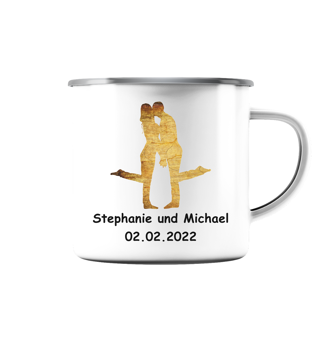 Tasse - Hochzeit Paar gold - personalisiert - Emaille (Silber)