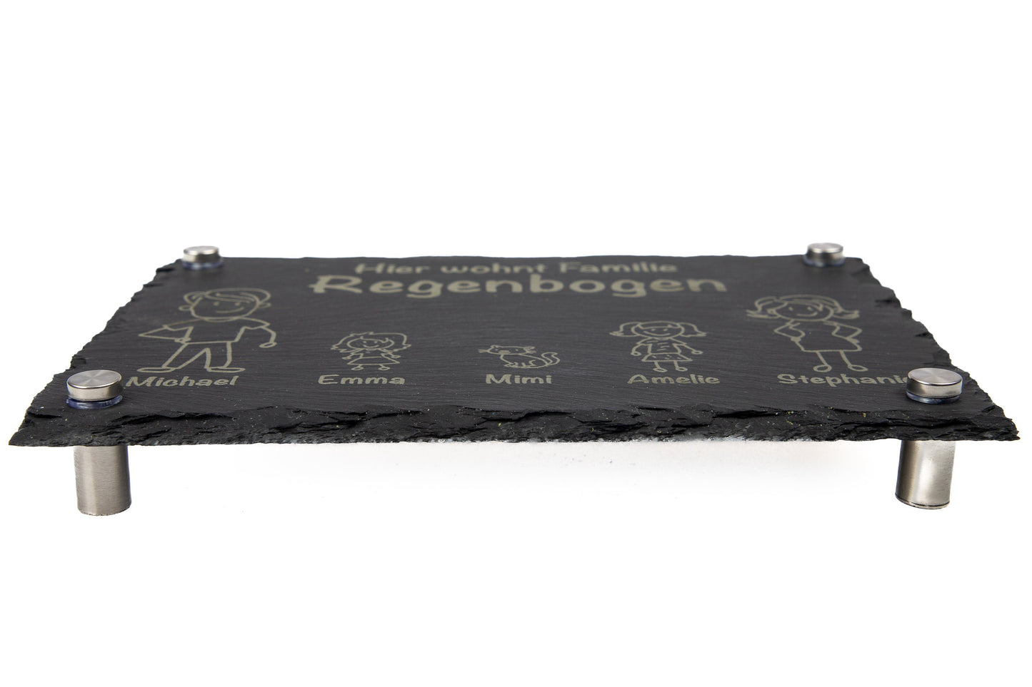 Türschild mit personalisierter Gravur - Schiefer - Familie Regenbogen