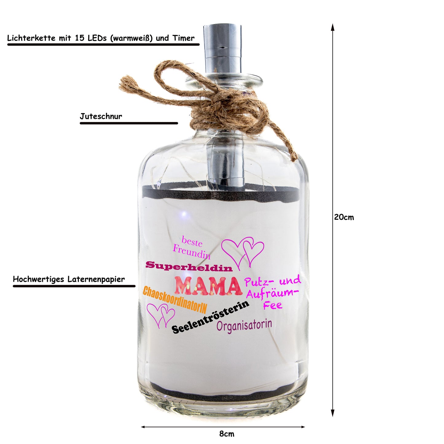 Stoamandal Flaschenlicht - Muttertag - LED Flaschenpost beleuchtet