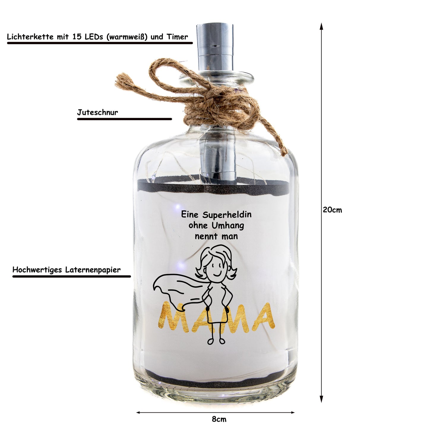 Stoamandal Flaschenlicht - Supermom - LED Flaschenpost beleuchtet