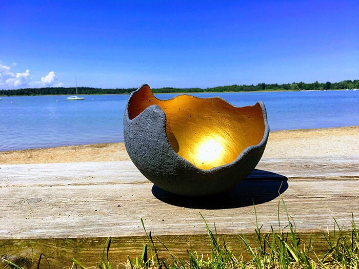 Muttertagsgeschenk - Lichtschale gold - Beton anthrazit - Größe S inklusive Halter