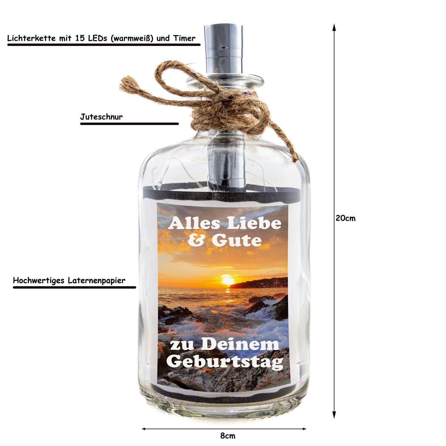 Stoamandal Flaschenpost - Geburtstag - Sonnenaufgang - LED Flaschenpost beleuchtet