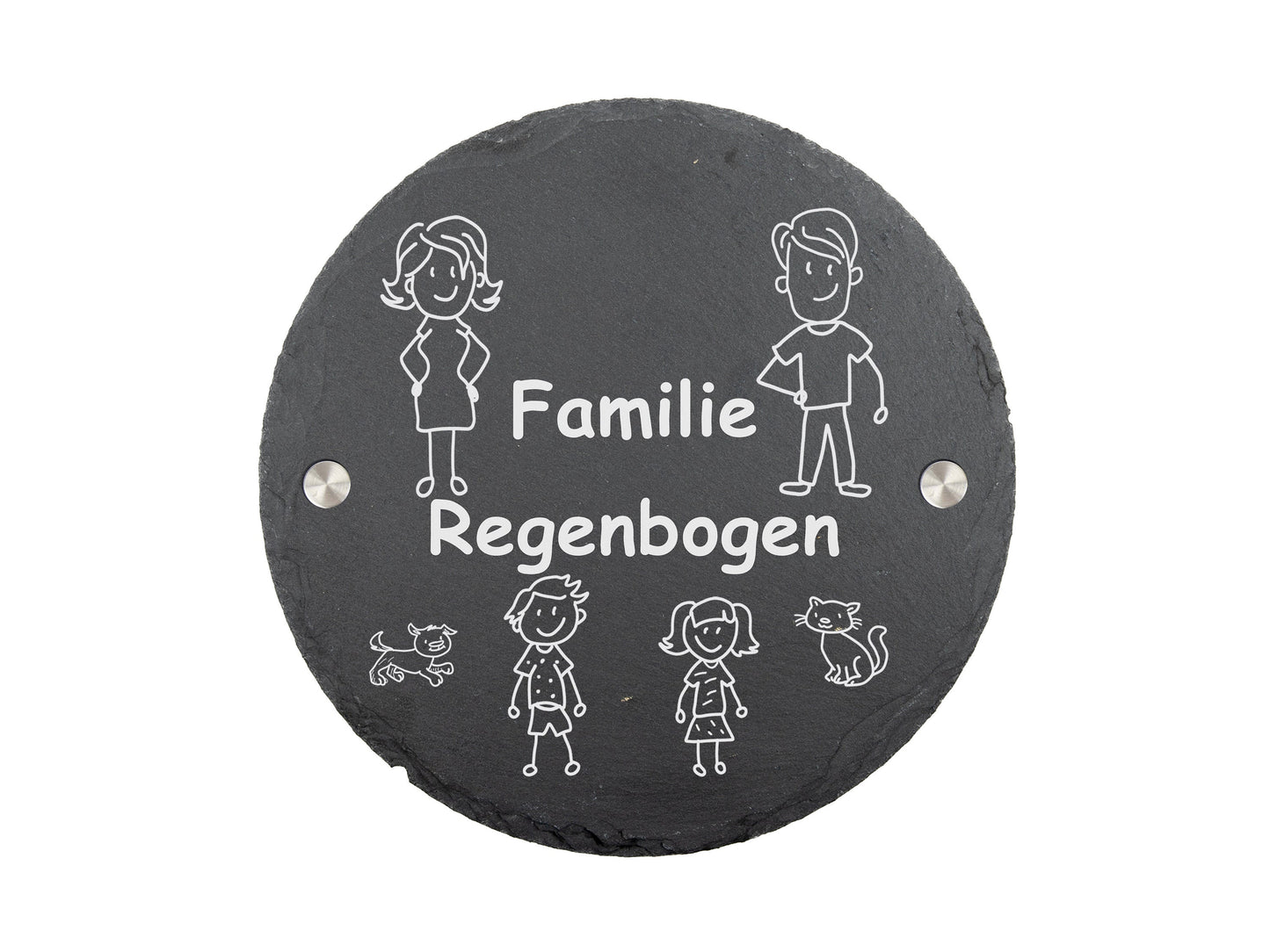 Stoamandal Türschild rund mit personalisierter Gravur Familie - Schiefer - mit Abstandhalter aus Edelstahl