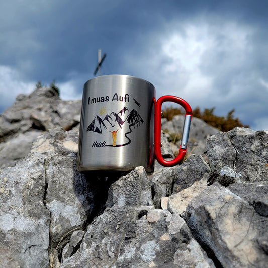 Die stoamandal outdoor Tasse mit deinem persönlichen Bergsteiger-Motiv