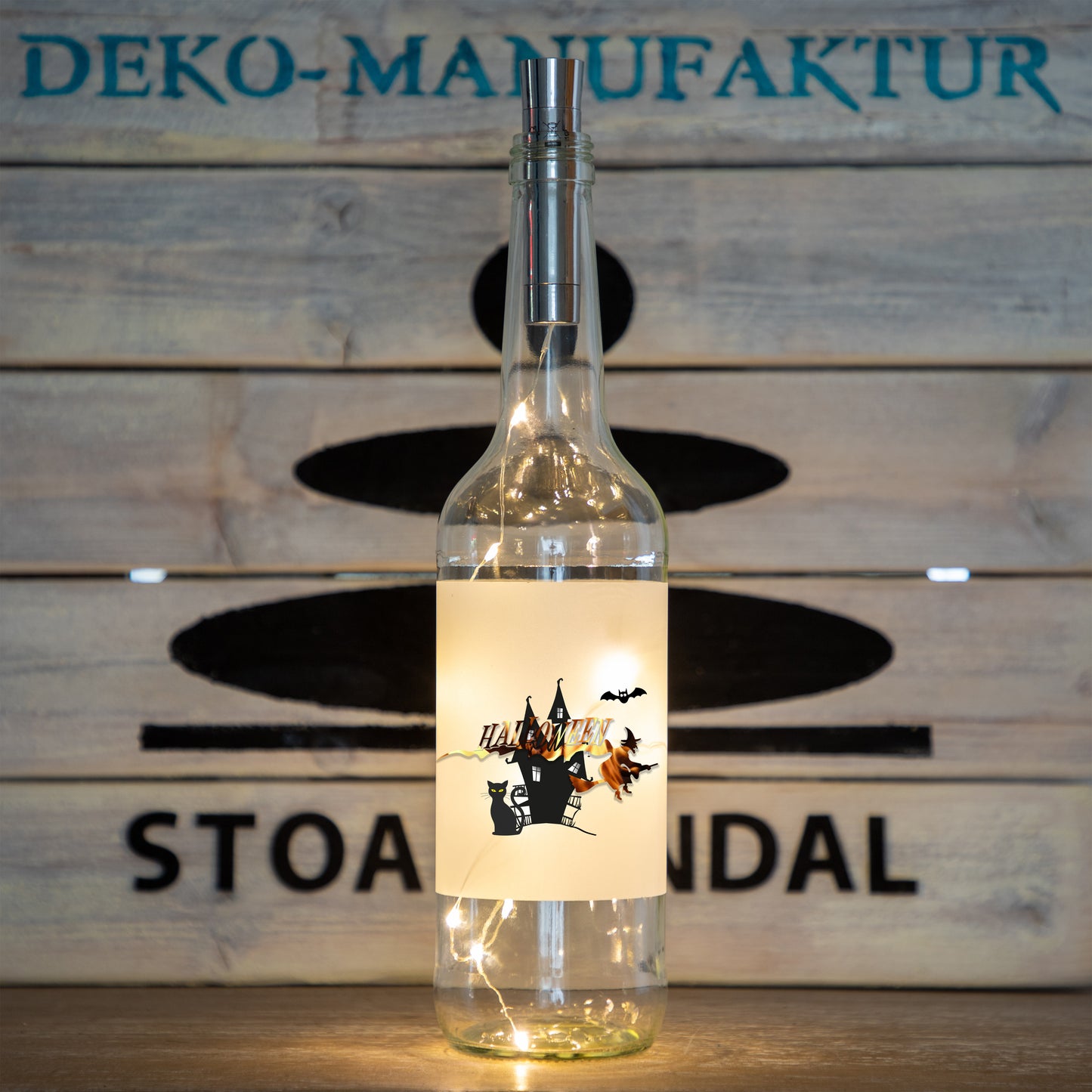 Stoamandal Flaschenlicht - Halloween Hexe - LED Lichterkette in einer Glasflasche