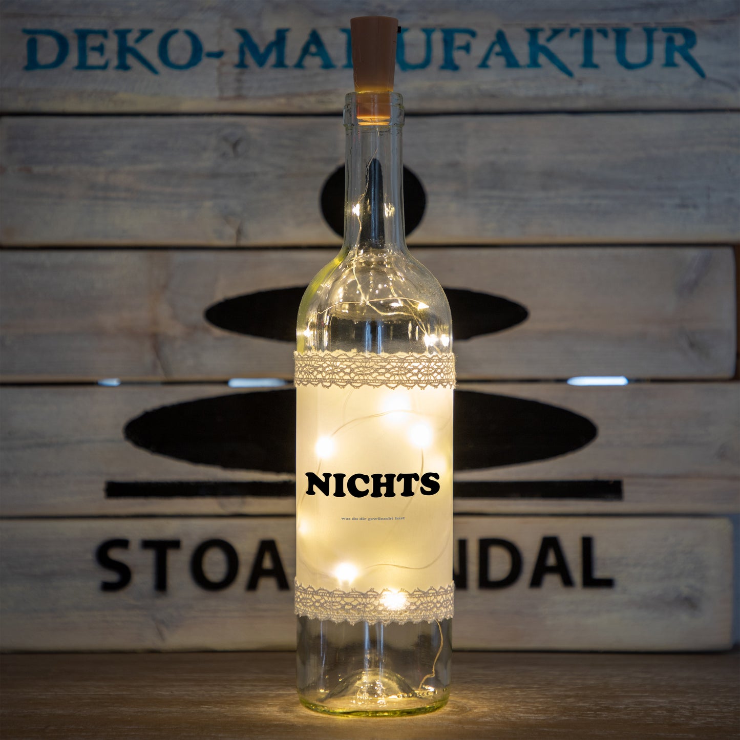 Stoamandal Flaschenlicht - NICHTS - LED Lichterkette in einer Glasflasche