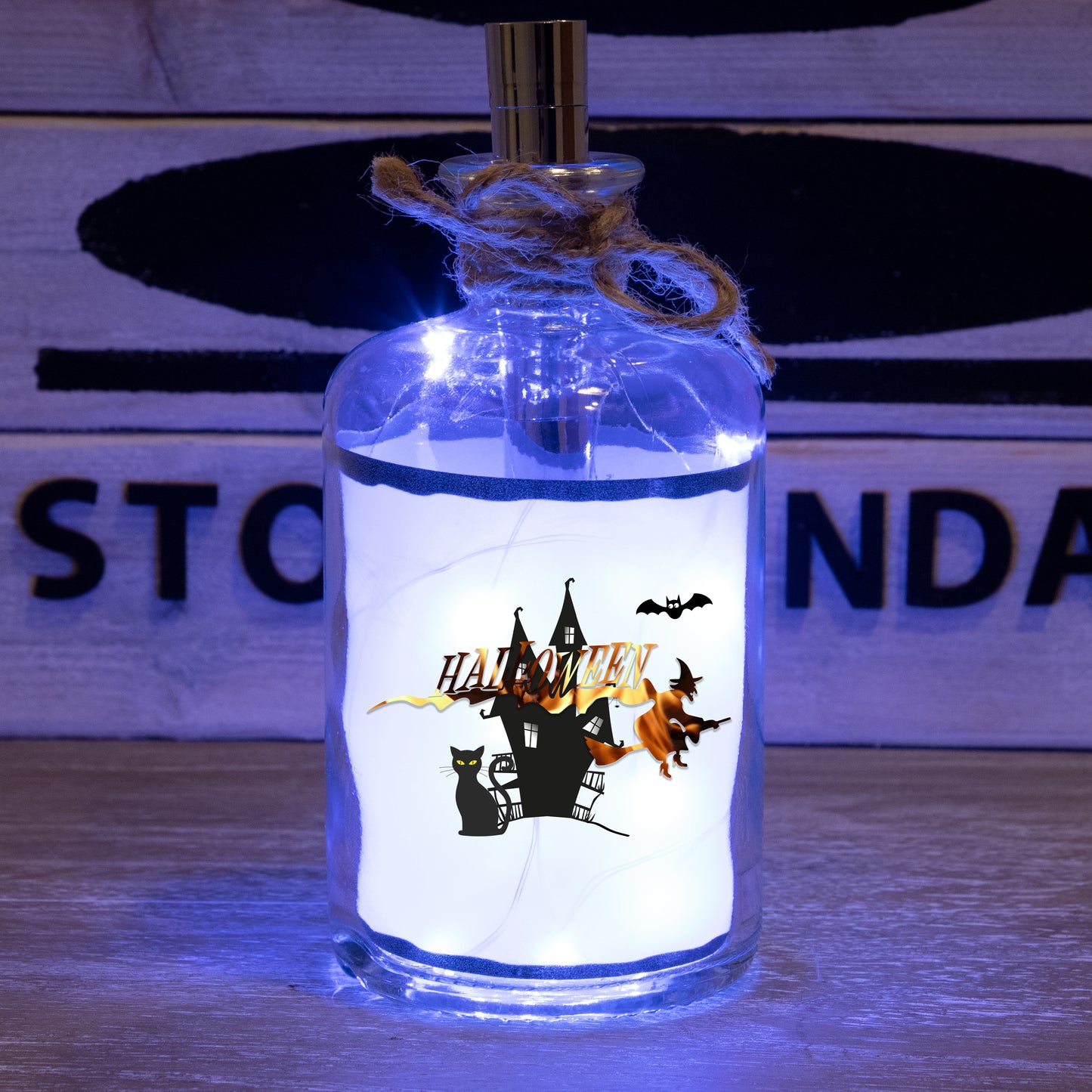 Stoamandal Flaschenlicht - Halloween Hexe - LED Flaschenpost beleuchtet