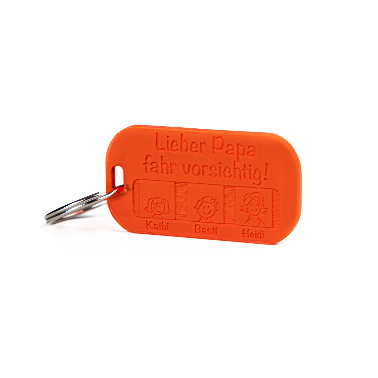 Schlüsselanhänger - Fahr vorsichtig - Acrylglas rot fluoreszierend - personalisiert