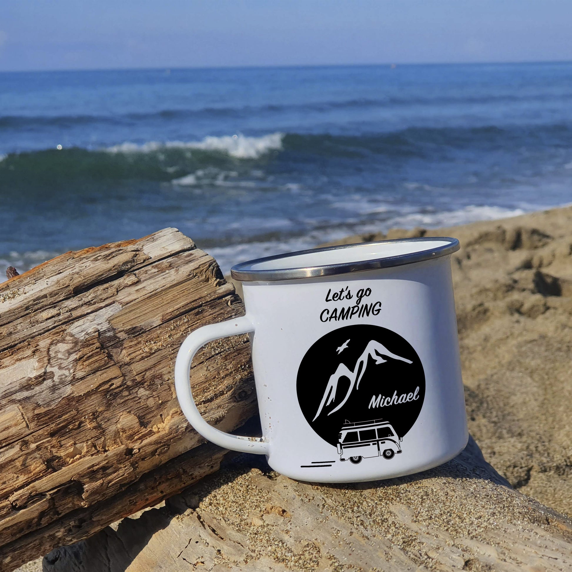 emaille tasse camping Tasse - Let's go camping - personalisiert
