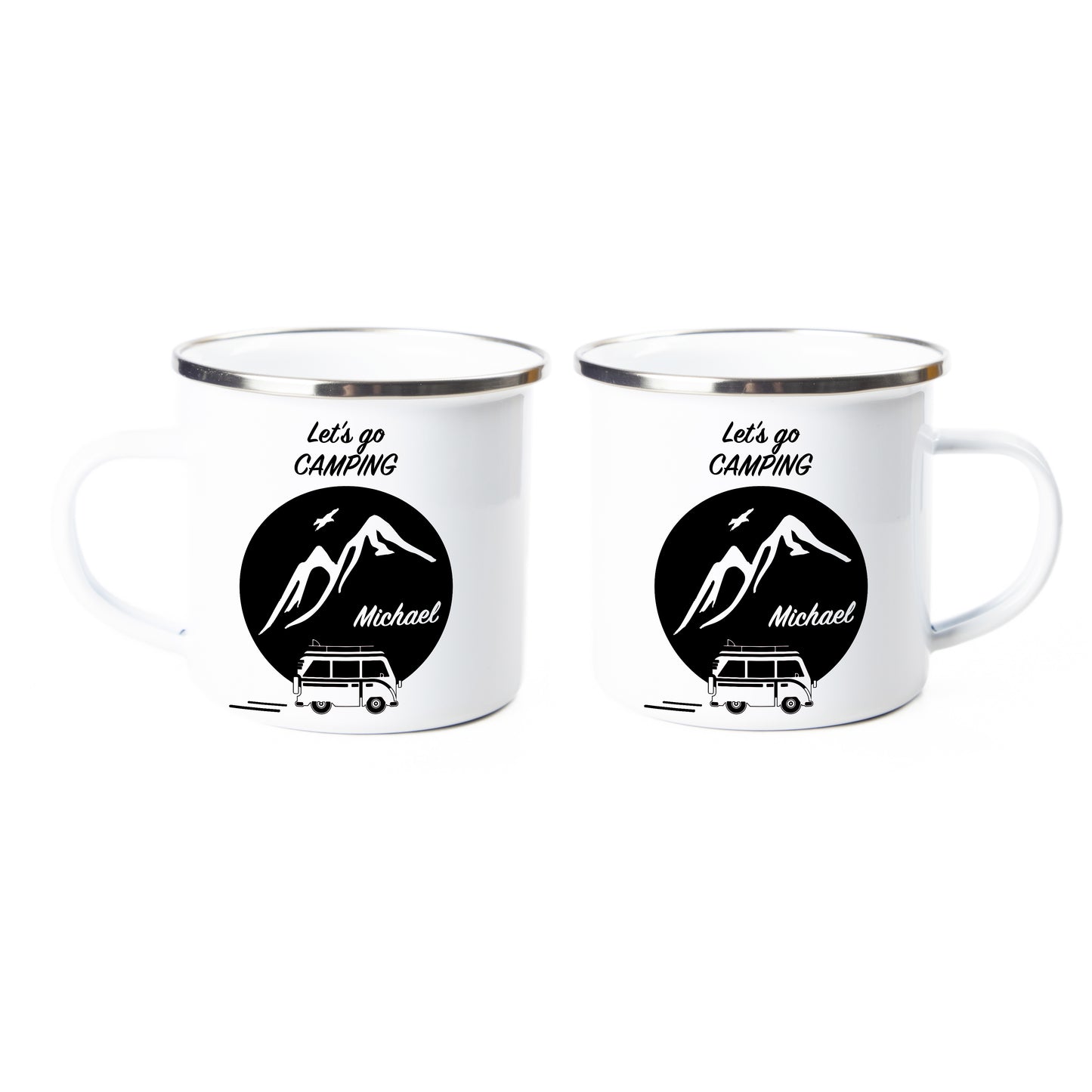 Tasse - Let's go camping - personalisiert - Emaille (Silber)
