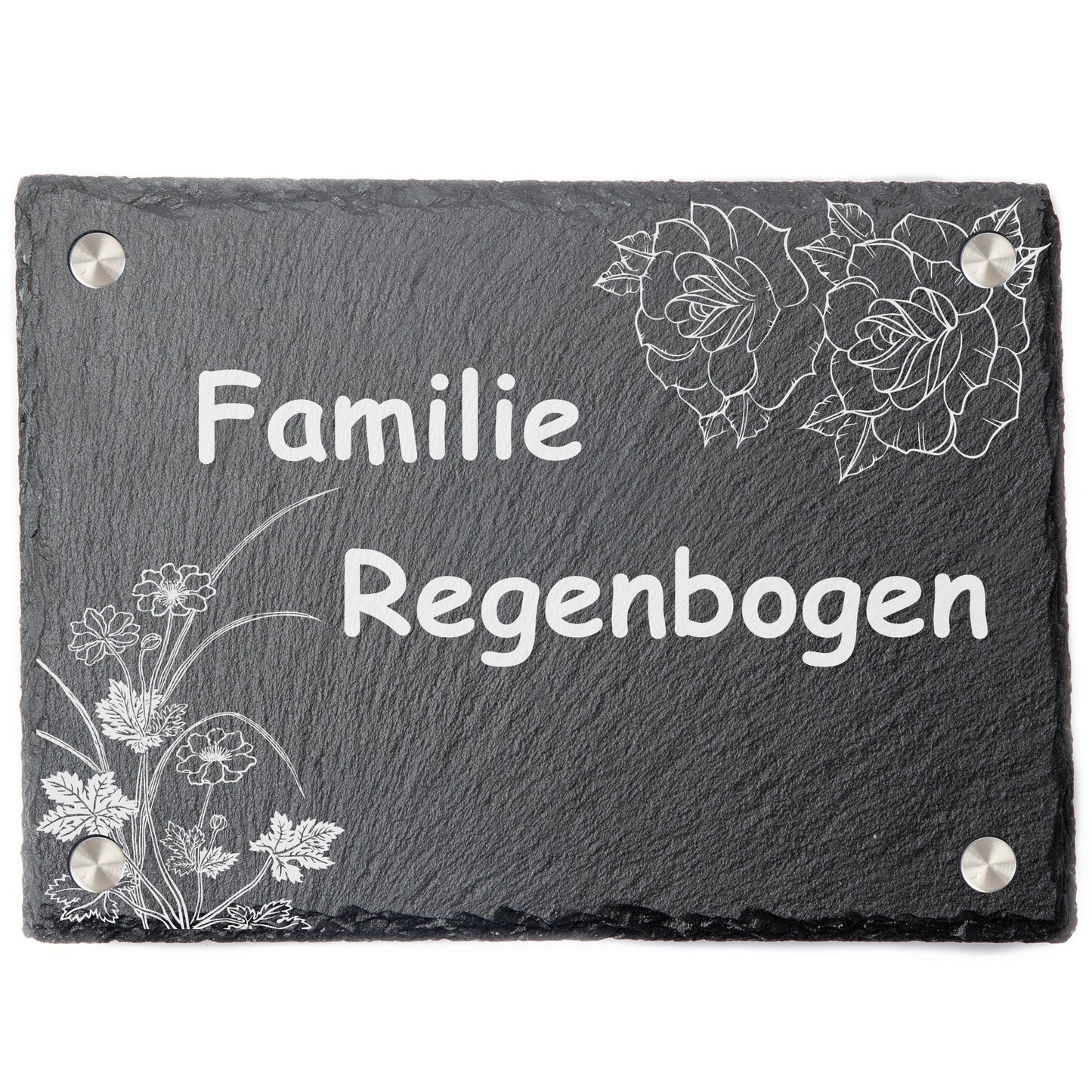 Türschild mit personalisierter Gravur - Schiefer - Familie Regenbogen