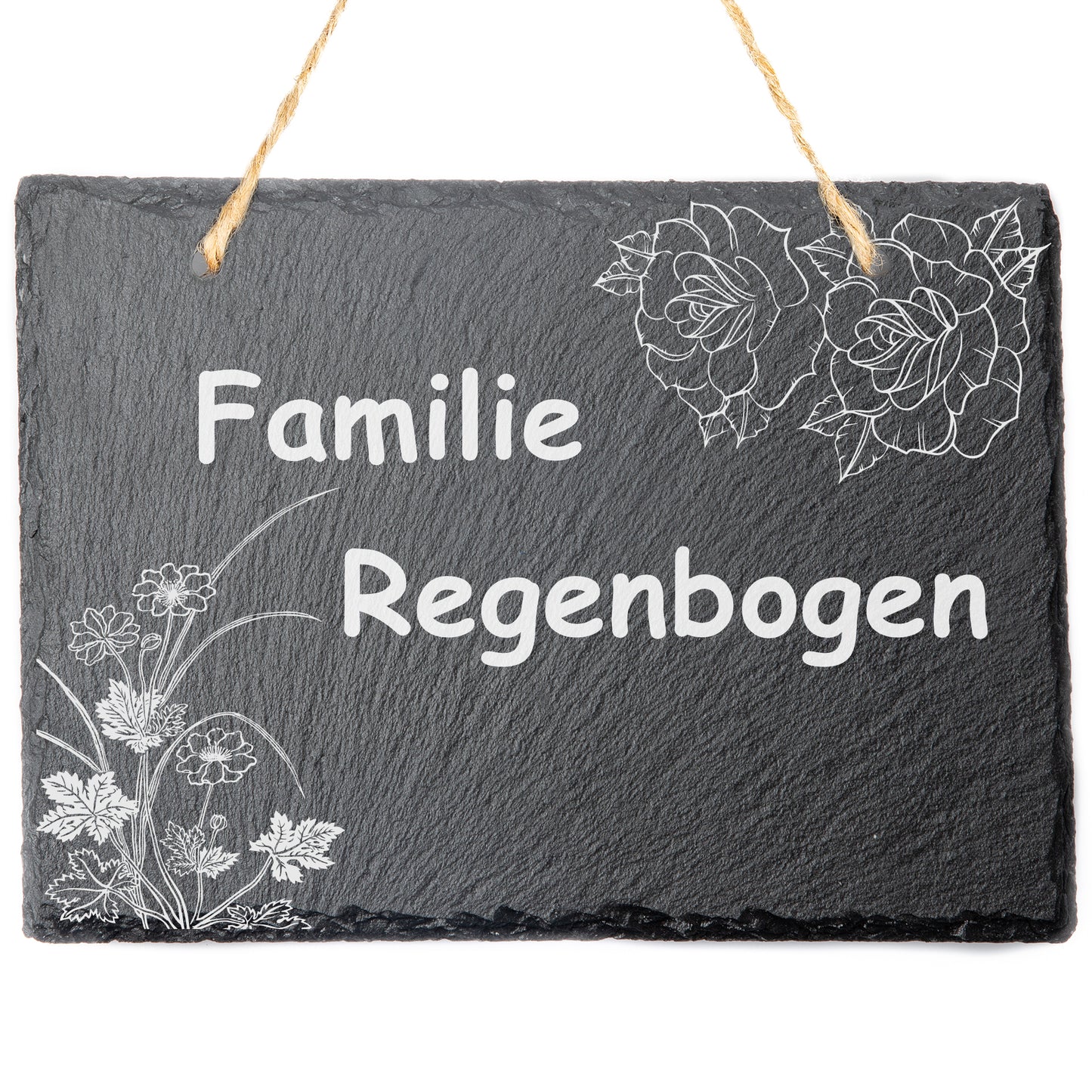 Türschild mit personalisierter Gravur - Schiefer - Familie Regenbogen