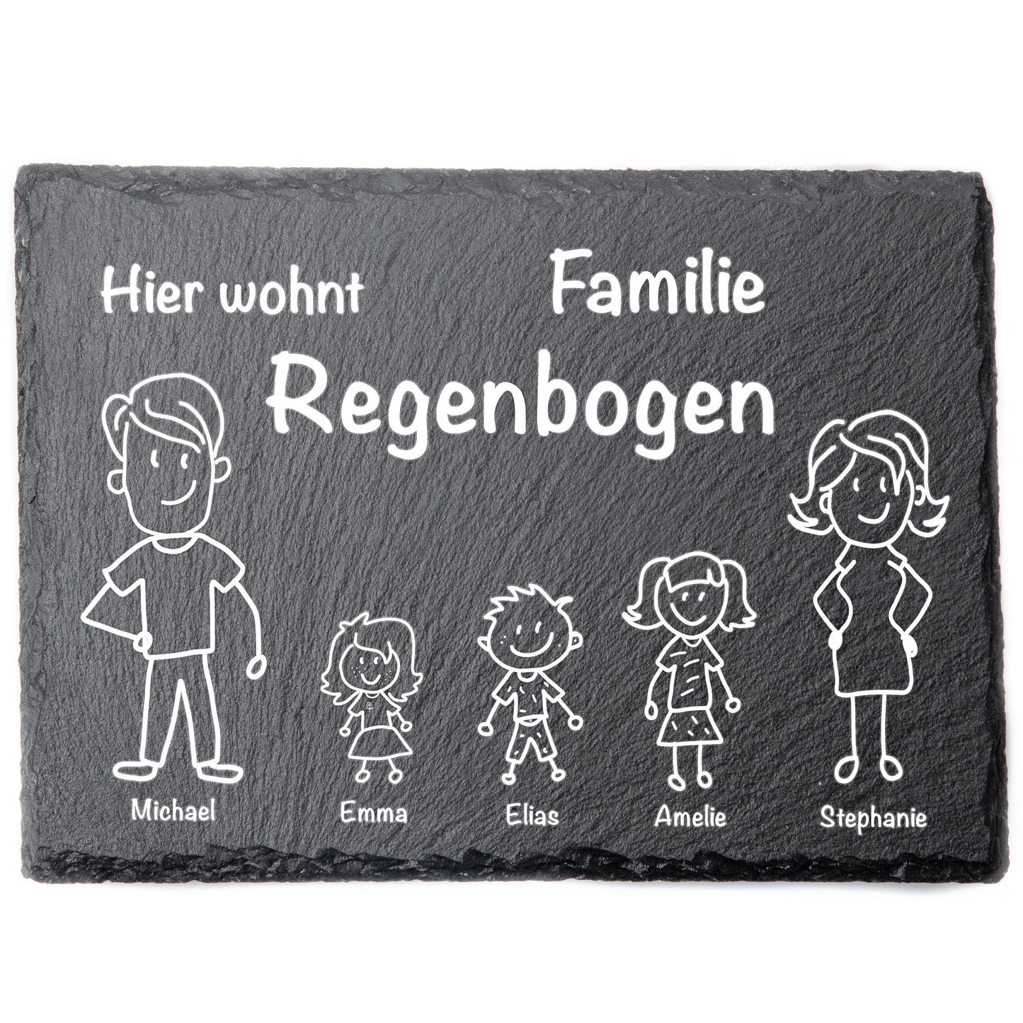 Türschild mit personalisierbarer Gravur - Schiefer - Hier wohnt Familie