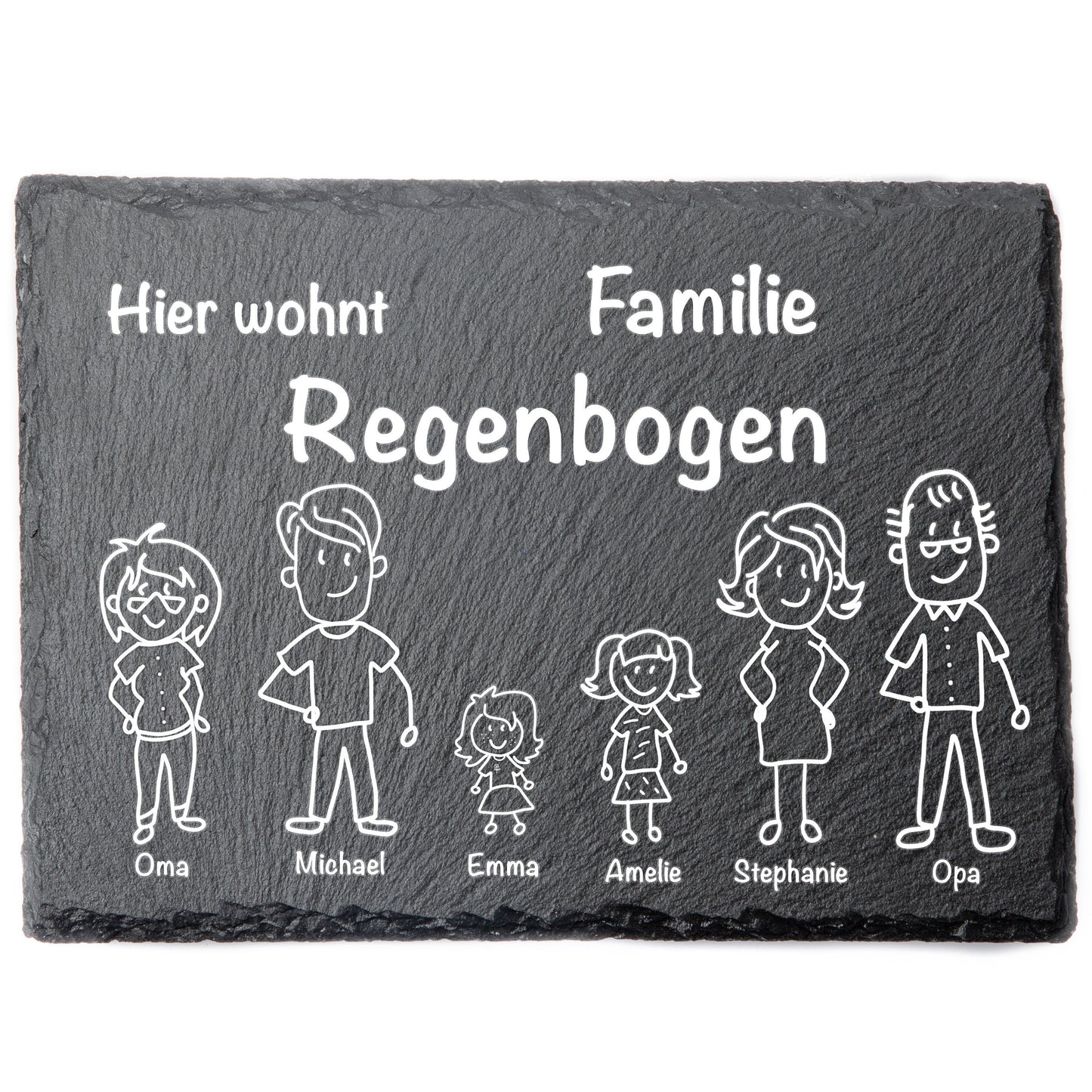 Türschild mit personalisierbarer Gravur - Schiefer - Hier wohnt Familie