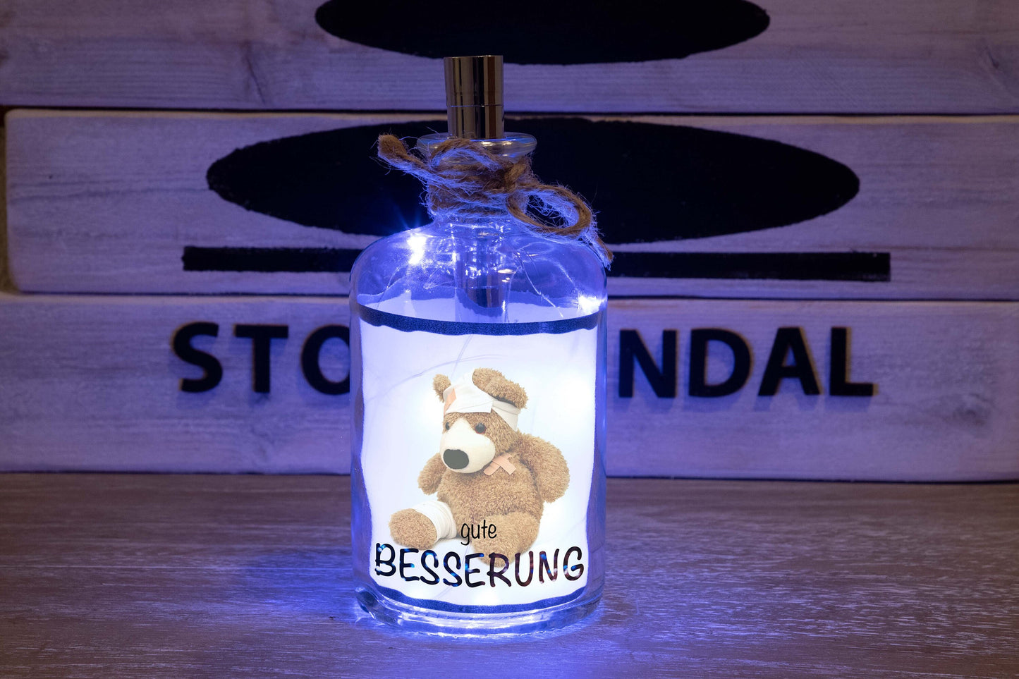 Stoamandal Flaschenlicht - Gute Besserung - LED Flaschenpost beleuchtet